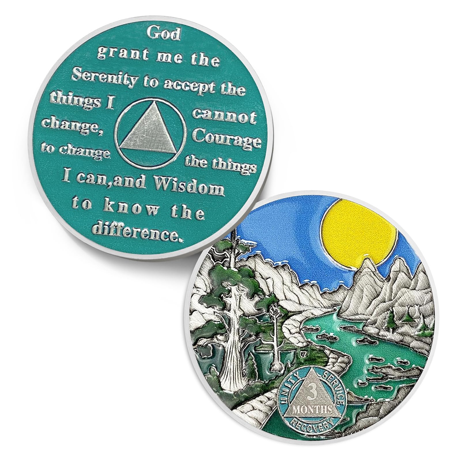 Sunlight 3 Month Sobriety Coin - Recovery 90 day AA Sobriety Chip - Serenity Prayer NA AA Coins and Medallions - 1-65 Year Living Clean Sober Token - Narcotics Alcoholics Anonymous Gifts for Men Women