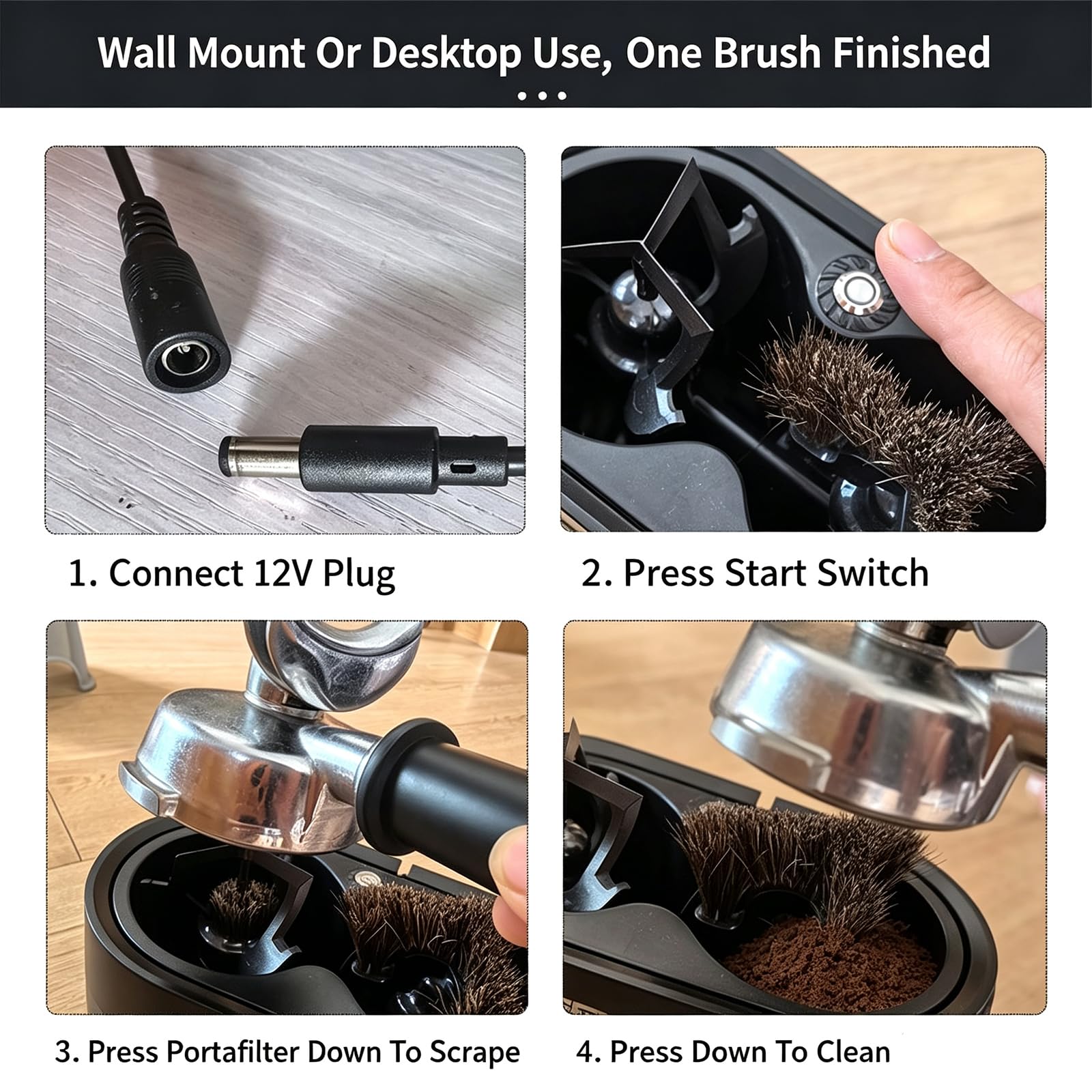 Limpiador Eléctrico De Portafiltros De Café, Máquina Automática para Eliminar Los Posos De Café, Universal De 51/53/58 Mm, para Montaje En Pared Y Sobremesa