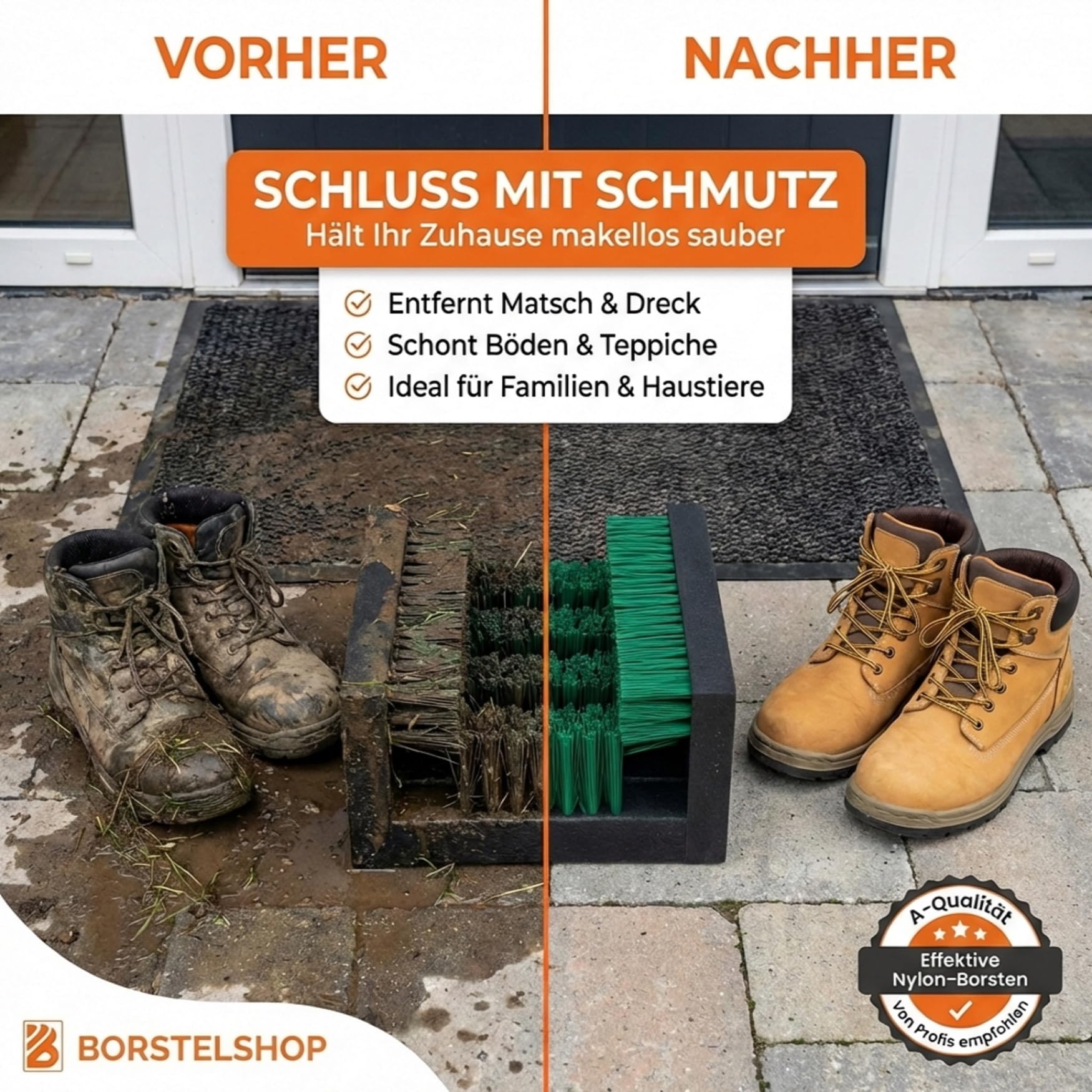 Borstelshop Schuhabstreifer Kunststoff - Fussabtreter Aussenbereich - Fußabtreter Außen - Robuster Schuhabstreifer Aussen Bürsten - Fußabstreifer - 30x27cm - Grün