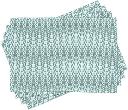 Ambesonne Aqua Place - Juego de 4 alfombrillas con curvas y burbujas en alta mar temporada de surf deportes acuáticos océanos verano manteles