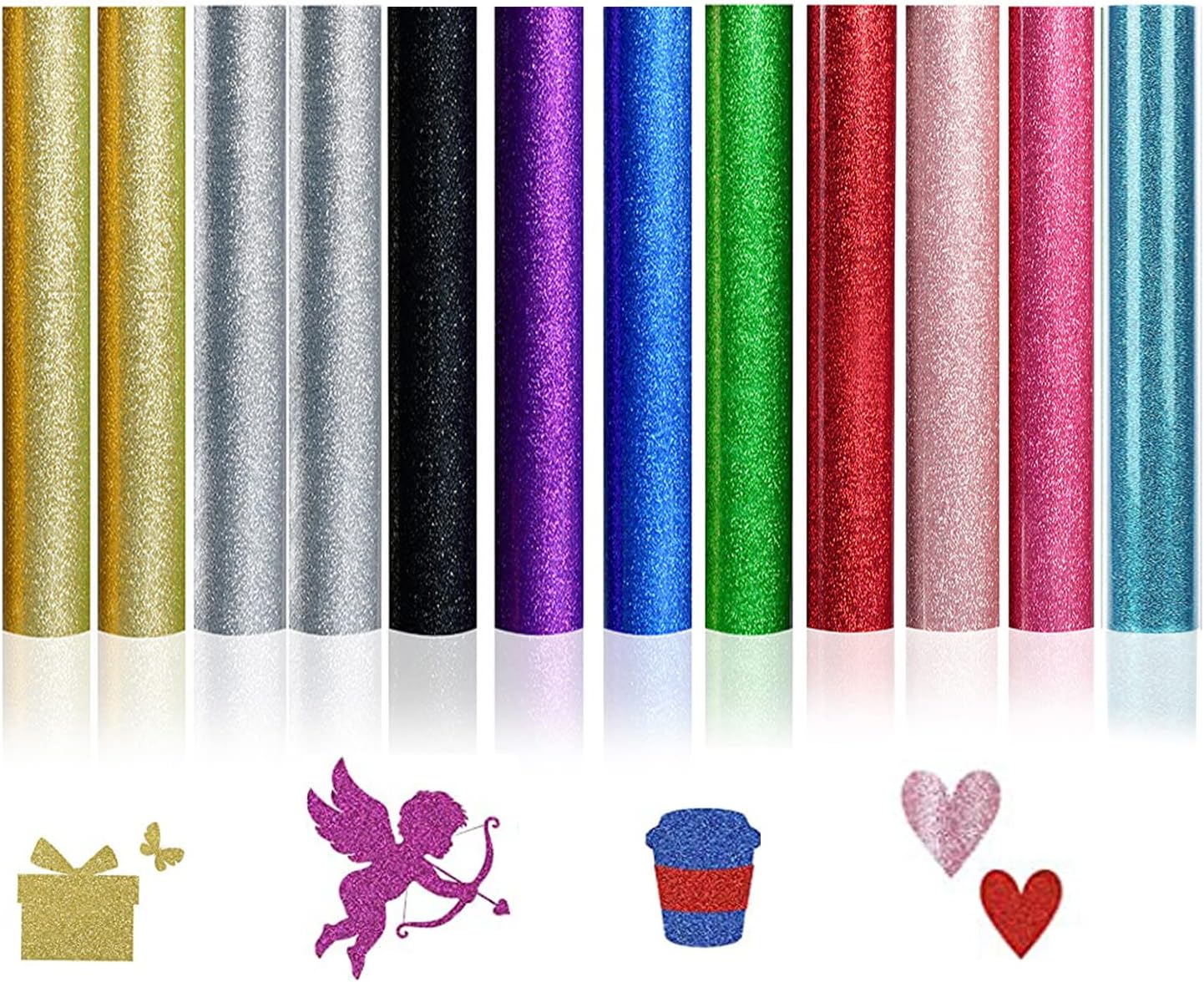 Magic Park 12PCS Glitter Heat Transfer Vinyl 12x10inch Iron on Vinyl Glitter Color Htv Vinyl Sheets for Heat Press Machines Diy T-Shirts Hats Bags