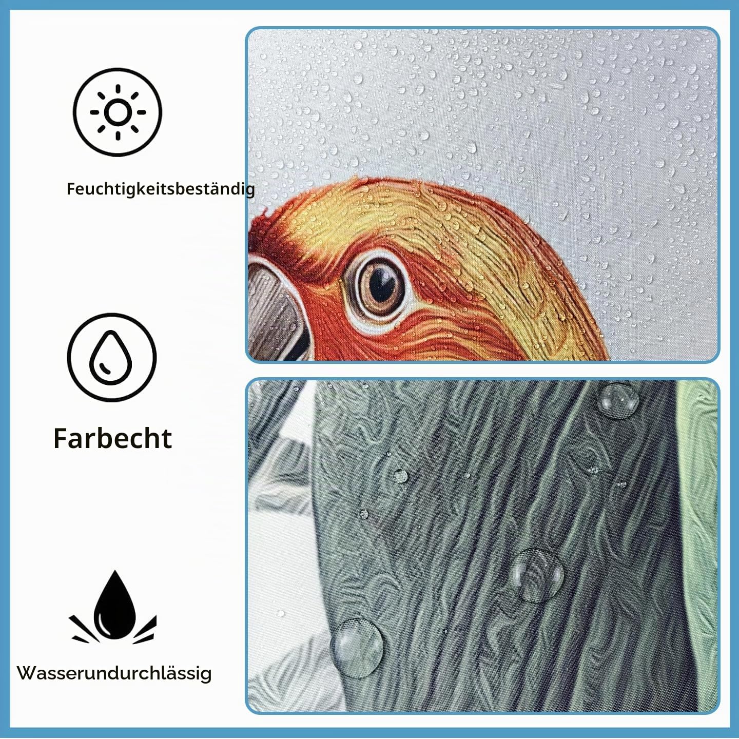 Outdoor Vorhang Wetterfest 2er Set Outdoor Vorhänge Blickdicht mit Ösen Vogel Outdoor Gardinen Sichtschutz für Balkon Pavillon Garten Terrasse Pergola B 132 x H 213 cm