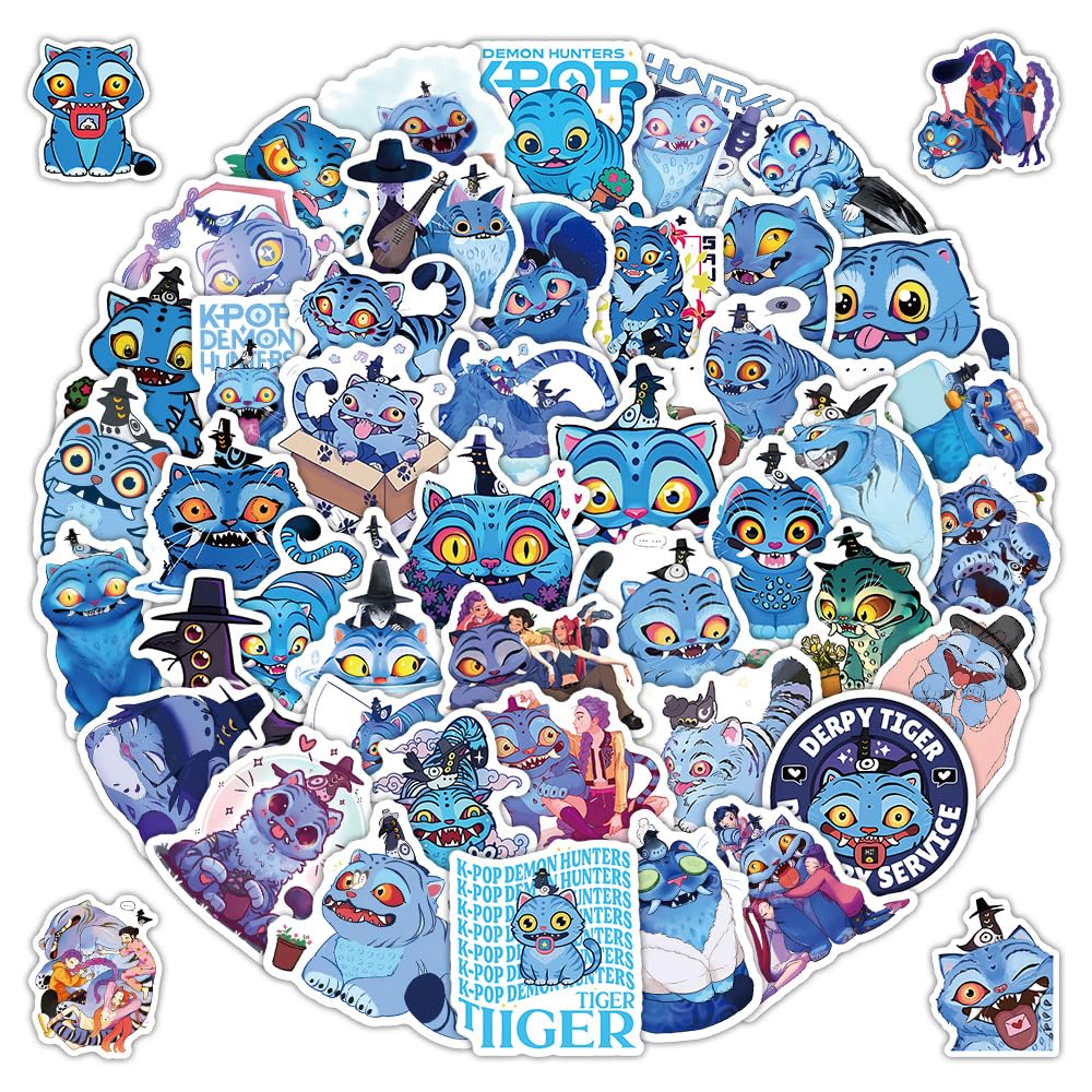 61Pcs Derpy Tiger Stickers, Vinyl Movie Character Sticker for Laptop, Guitar, Water Bottle