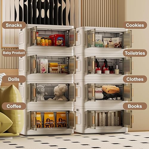 Miniatura 6 de Contenedores de almacenamiento plegables con puertas, contenedores de almacenamiento apilables de 8.5 galones con tapas, paquete de 3 contenedores