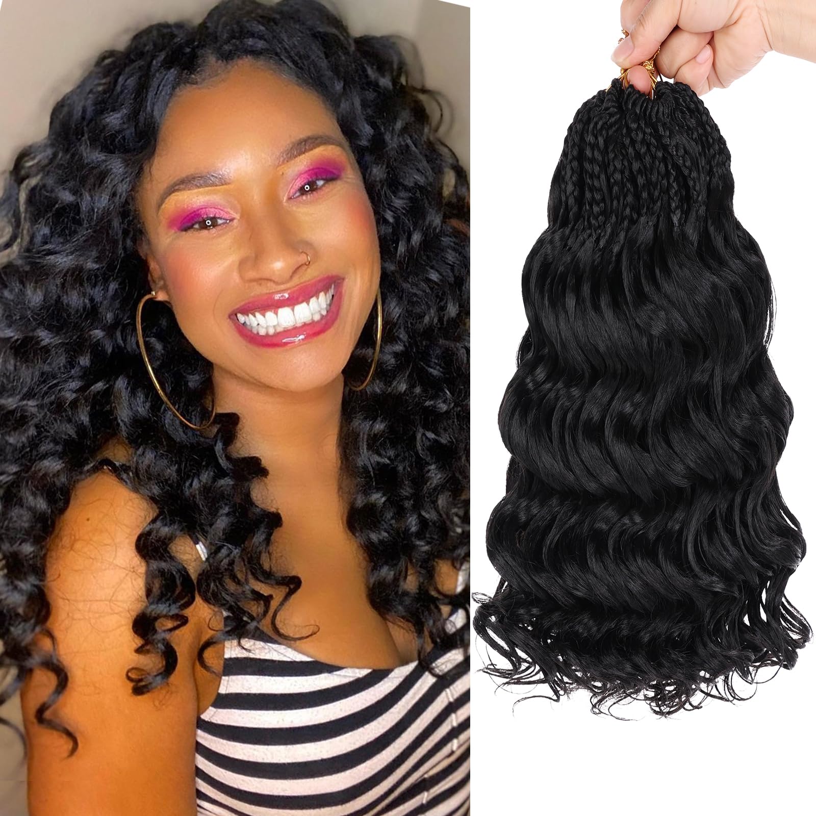 Leeven Curly Crochet Hair 12 Inch 8 Packs Pre Looped Ocean Wave Crochet Hair Black Short Boho Ocean Braids Pre Twisted Synthetic Deep Wavy Crochet