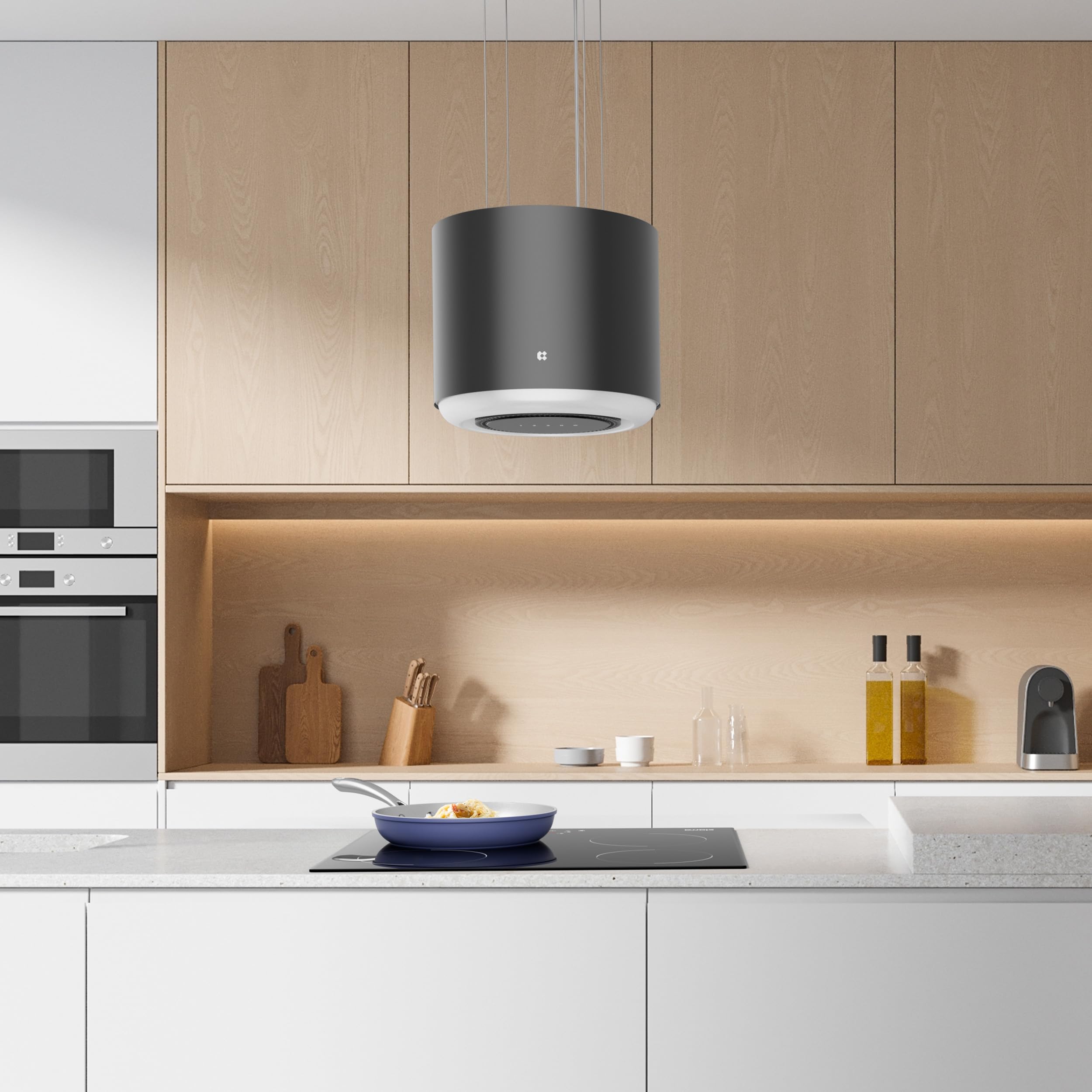 Ciarra CBCB4838 A+ Inselhaube Freihängend 550m³/h Smart Wi-Fi App 4 Stufen Booster Umluft Dunstabzugshaube Schwarz