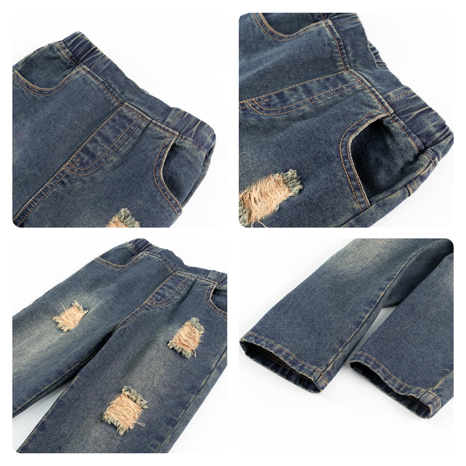 Volunboy 2 Pezzi Flanella Camicia Quadri+ Jeans Blu Strappati, Bambino Maschio Autunno Vestiti Completi Abiti Set