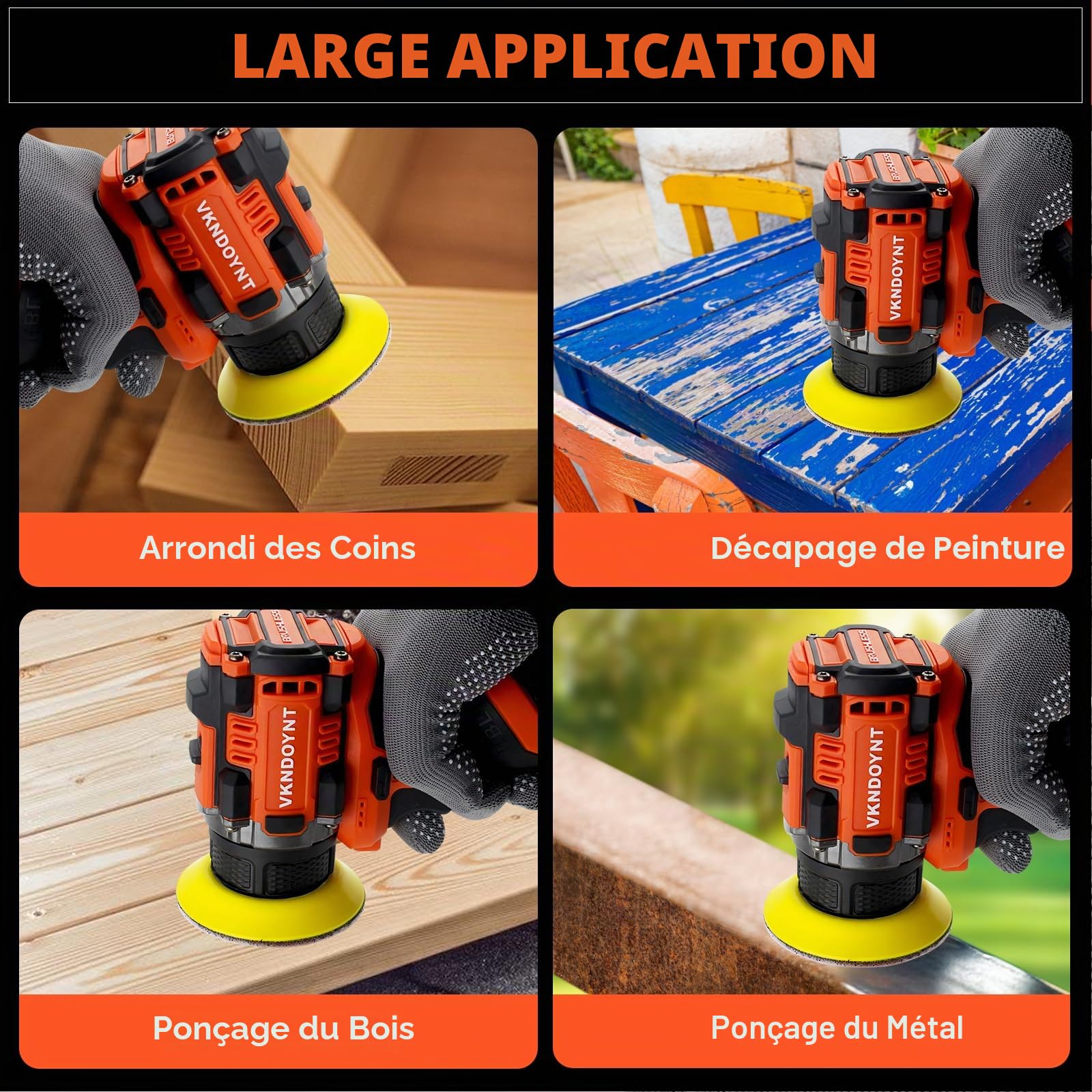 Petite ponceuse sans balais avec 36 papiers de verre, ponceuse sans fil à 2 vitesses variables (0-500/0-3000 tr/min), batterie 3,0 Ah, ponceuse électrique mini au design compact pour bois, métal