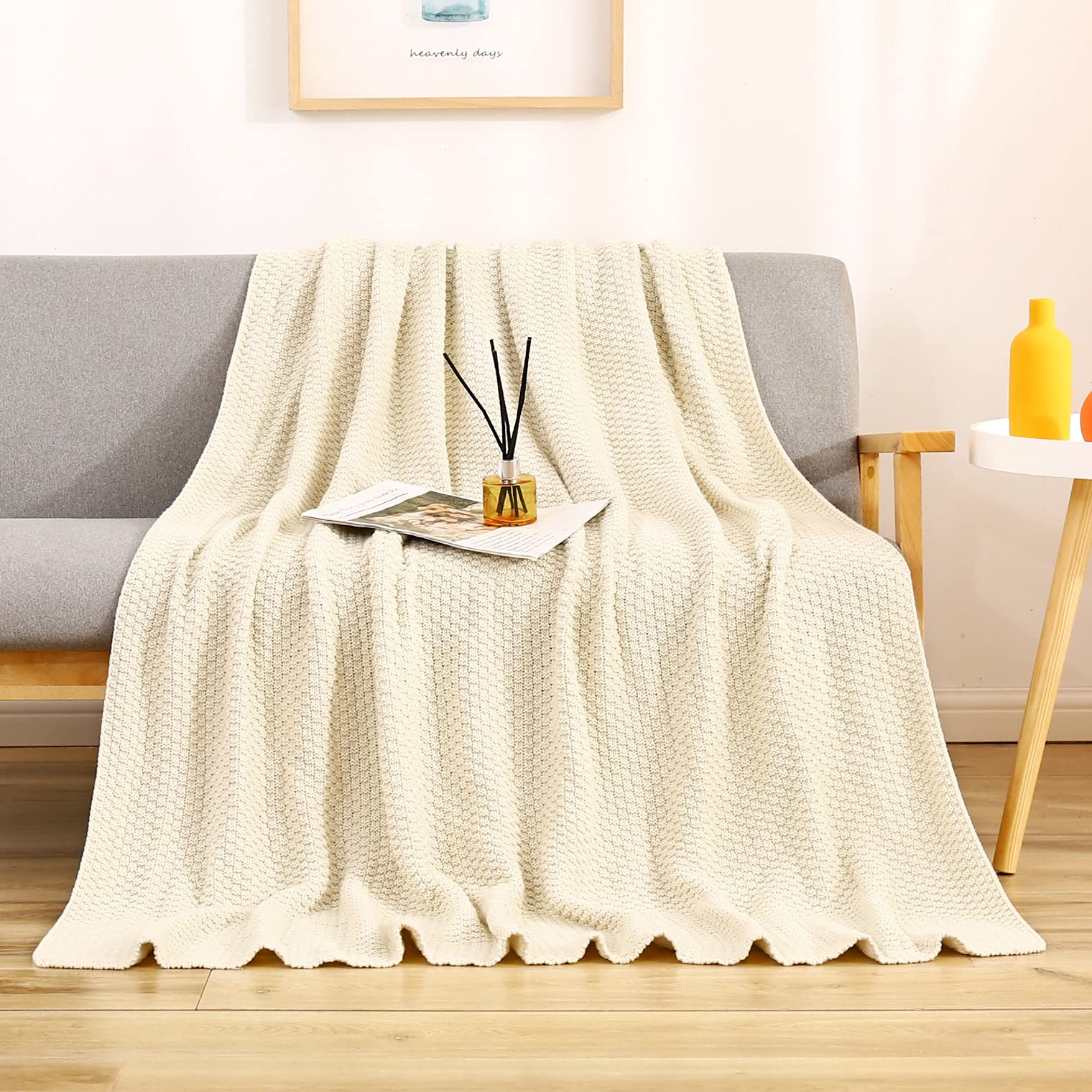 LIBCMLIAN Knitted Throw Blanket for Couch Bed – 100% Cotton Soft Warm Sofa Knit Throw Blankets, 50x60 Inches, Heavy 2.8lb ...