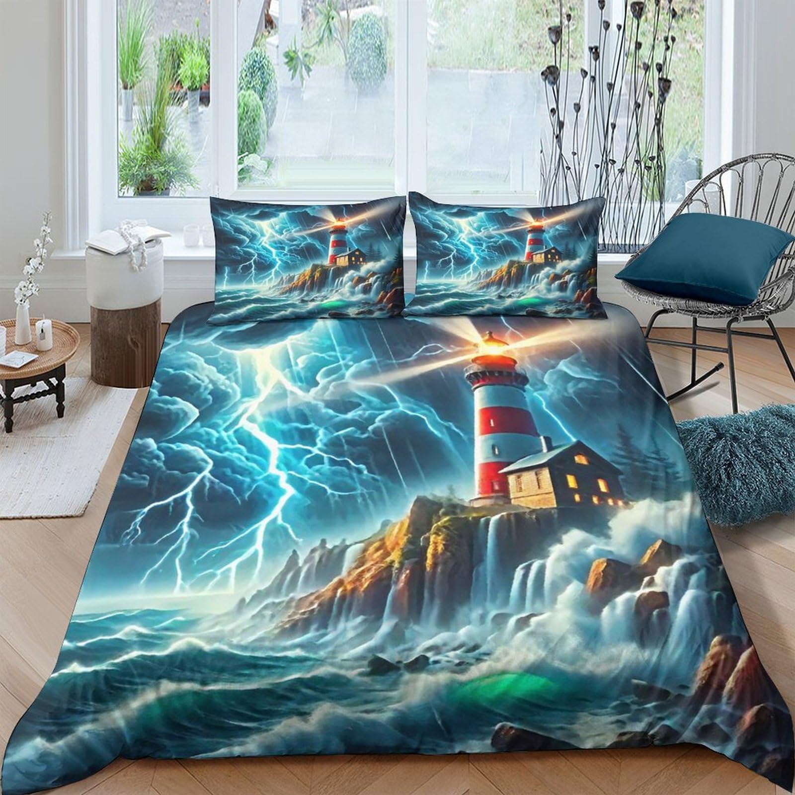 Linge de lit double confort motif Le Phare pour le sommeil des filles et garçons
