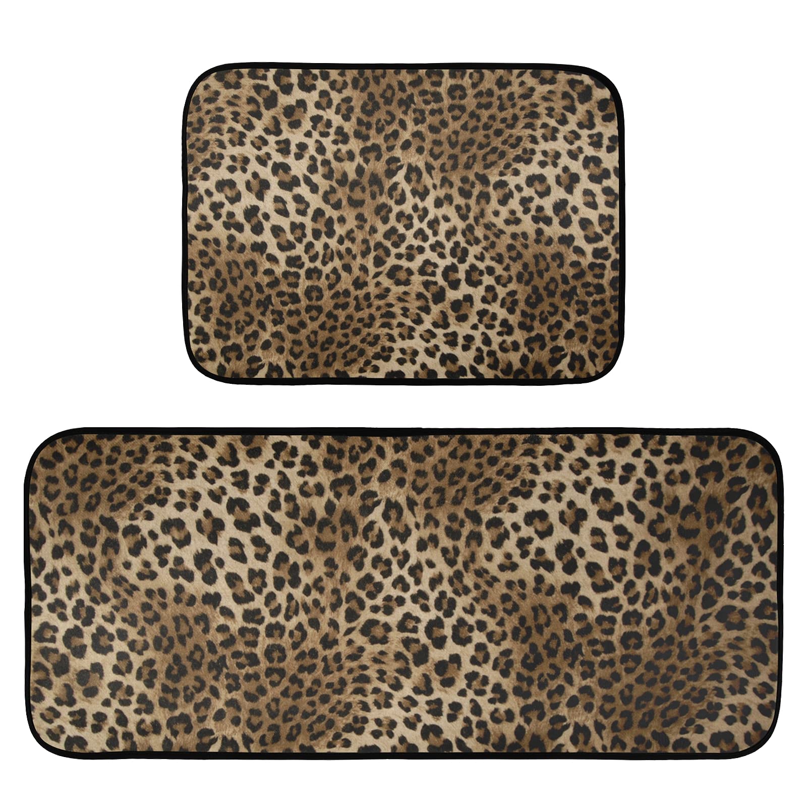 CaTaKu Leopard Print Kitchen Rugs Sets of 2 Non Slip Kitchen Mat Animal Print Polyester Area Rugs Set Floor Mats Washable Carpet Mat Comfort Standing Mat for Kitchen Laundry Sink Office