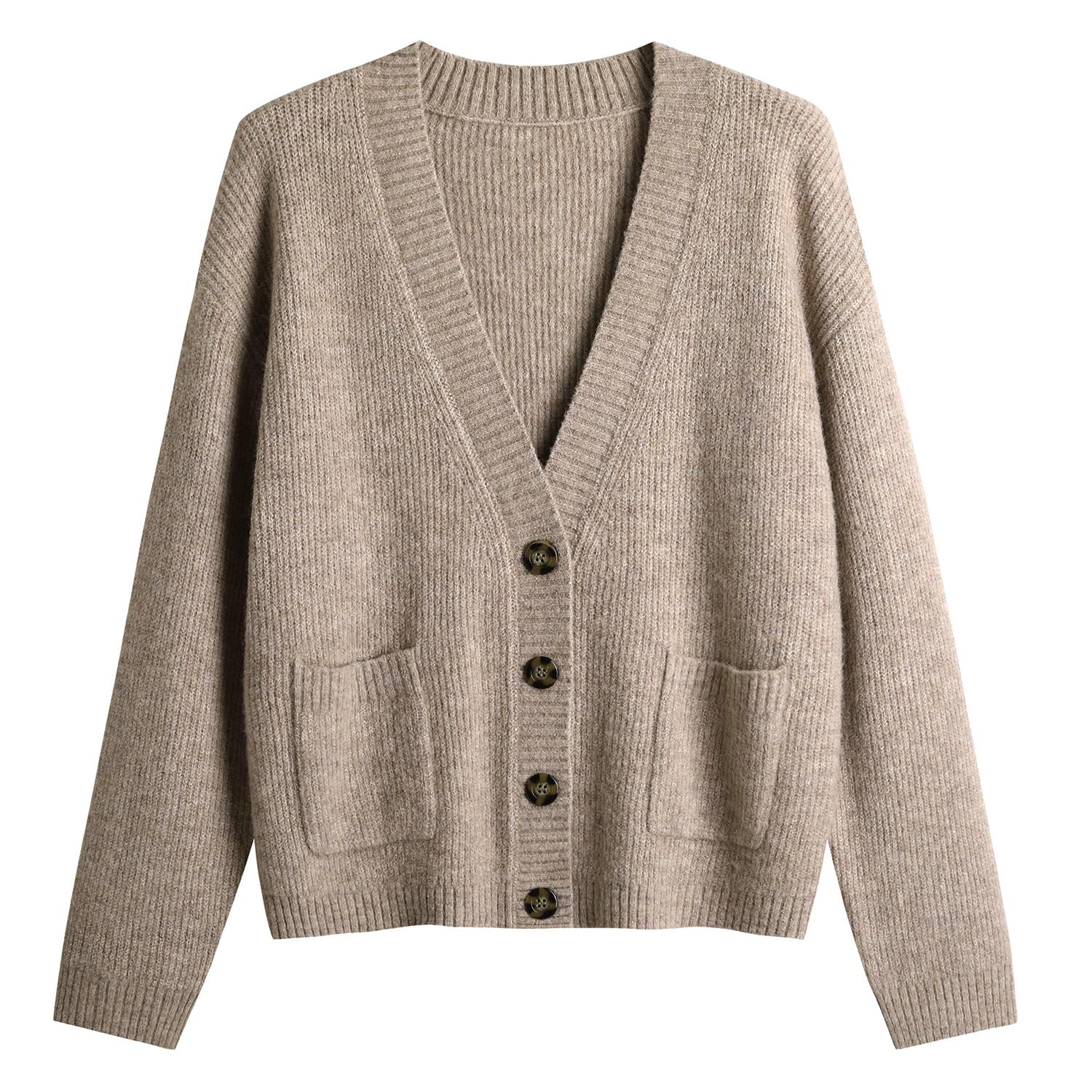 Womens Knit Cardigans Open Front Long Sleeve V Neck Button Down Loose Cardigan Sweaters Cable Knit Outwear Coats