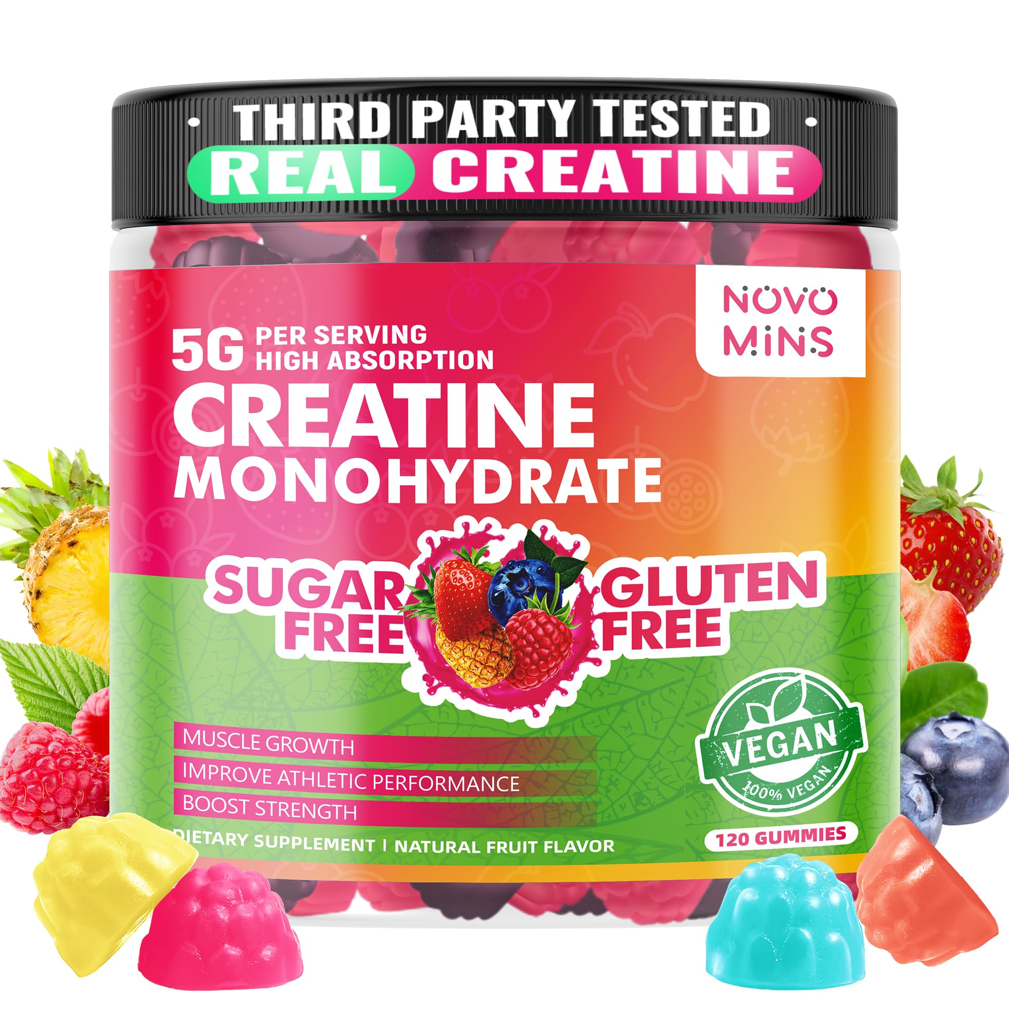 novomins Creatine Monohydrate Gummies 5000mg for Men & Women, Chewables Creatine Monohydrate for Muscle Strength, Muscle Builder, Energy Boost, Pre-Workout Supplement(120 Count)