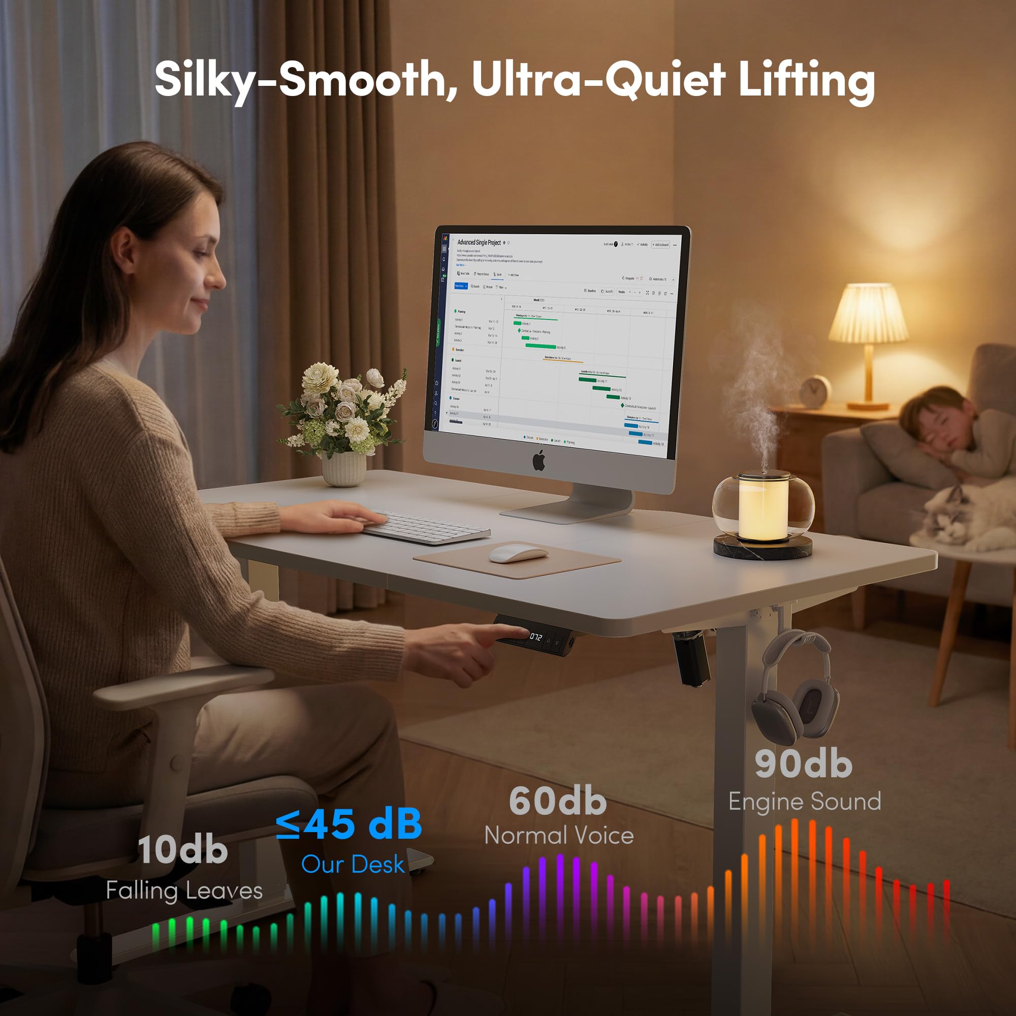 FEZIBO Schreibtisch Höhenverstellbar Elektrisch mit USB-A und USB-C-Ladeanschlüssen,120 x 60 cm,Steh-Sitz-Schreibtisch,Standing Desk,Weiß
