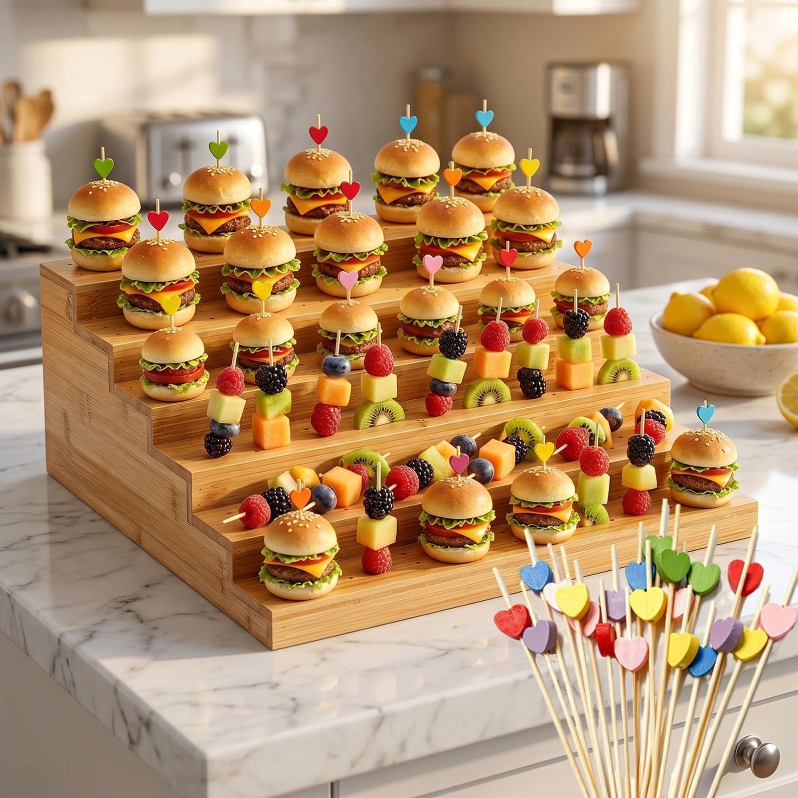 Soporte Para Brochetas Soporte Servicio De Queso Niveles | Expositor Brochetas Alimentos para Carnes Quesos Catering Barbacoas Bufés Bodas y Eventos Cóctel Celebraciones Reuniones