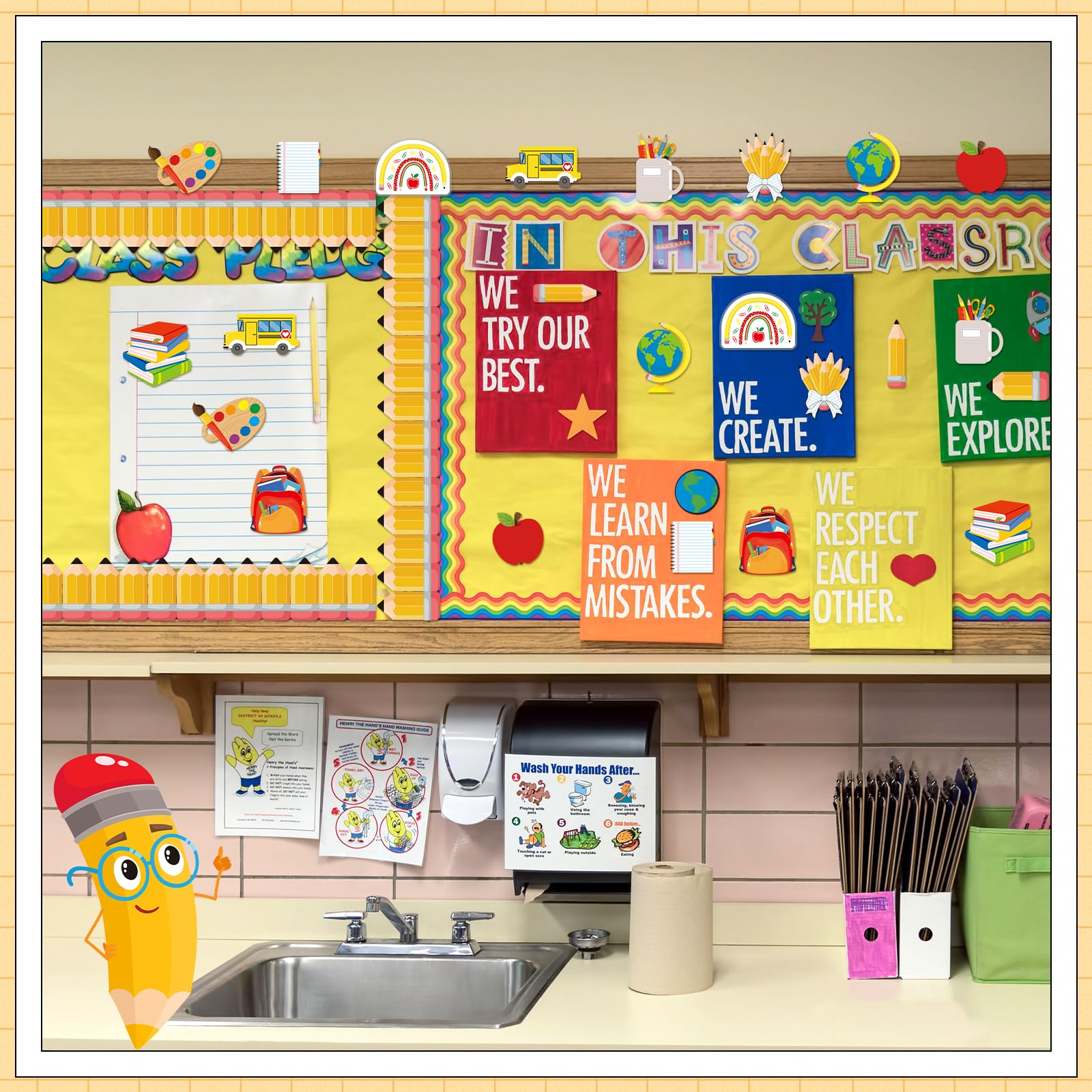 Epakh Lot de 36 découpes pour la rentrée scolaire, découpes de bus scolaire pour salle de classe, tableau noir, tableau d'affichage, fournitures de fête pour enfants et enseignants