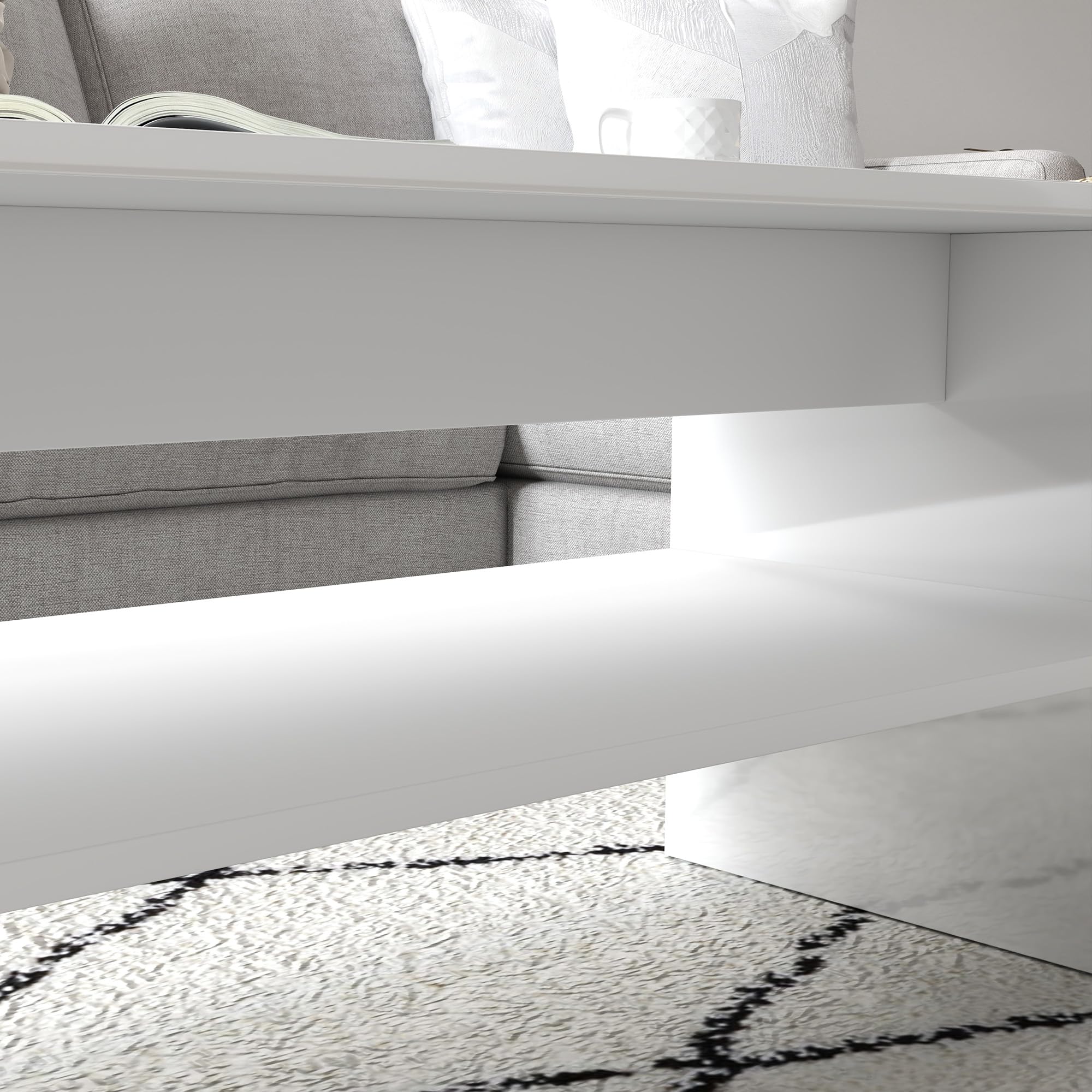 HOMCOM Mesa de Centro Mueble Auxiliar con Compartimento Abierto Mesa de Café para Salón Comedor 100x40x41,5 cm Blanco Brillante
