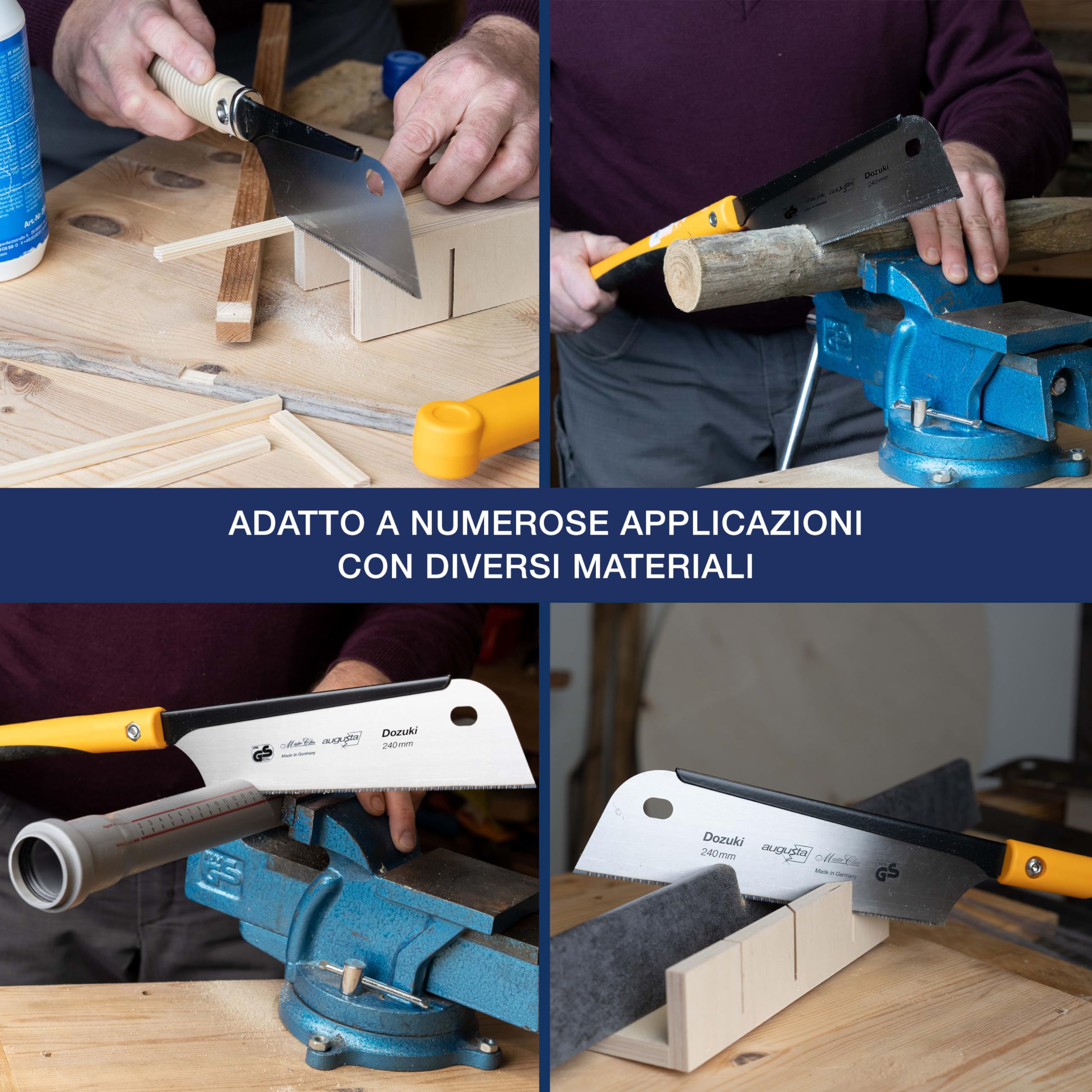 Sega giapponese Augusta-Heckenrose Dozuki - sega tradizionale con robusto dorso in acciaio e impugnatura comfort 2K - taglio diamantato su tre lati - dentatura speciale per tagli fini nel legno