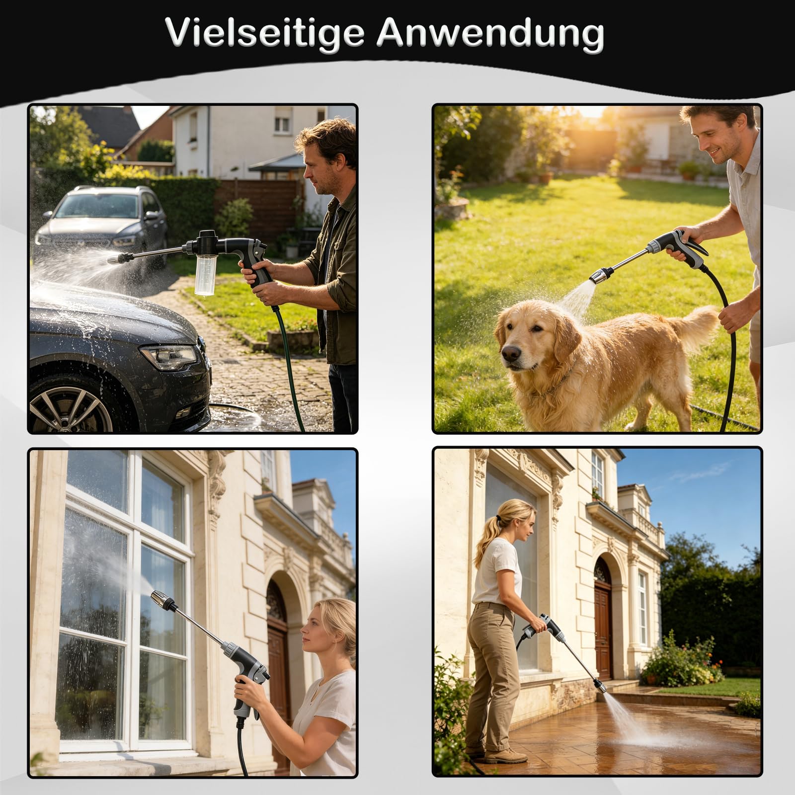 Power Jet Hochdruckpistole, Gartenbrause 360° Drehbare Düse, Hochdruckpistole für Gartenschlauch, Hochdruckdüse für Autowäsche, Terrasse