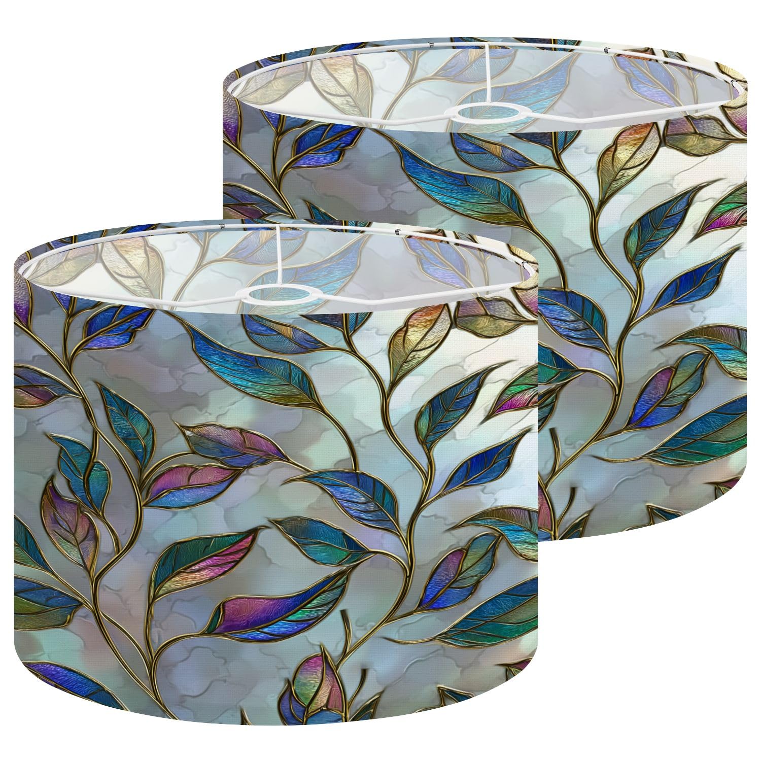 Lamp Shades Set of 2 Leaves stylized mother pearl seamless texture 3d Drum Lampshades for Floor Lamps Table Lamps Large Replacement Linen Lamp Shade Easy Assembly 13"x13"x10"