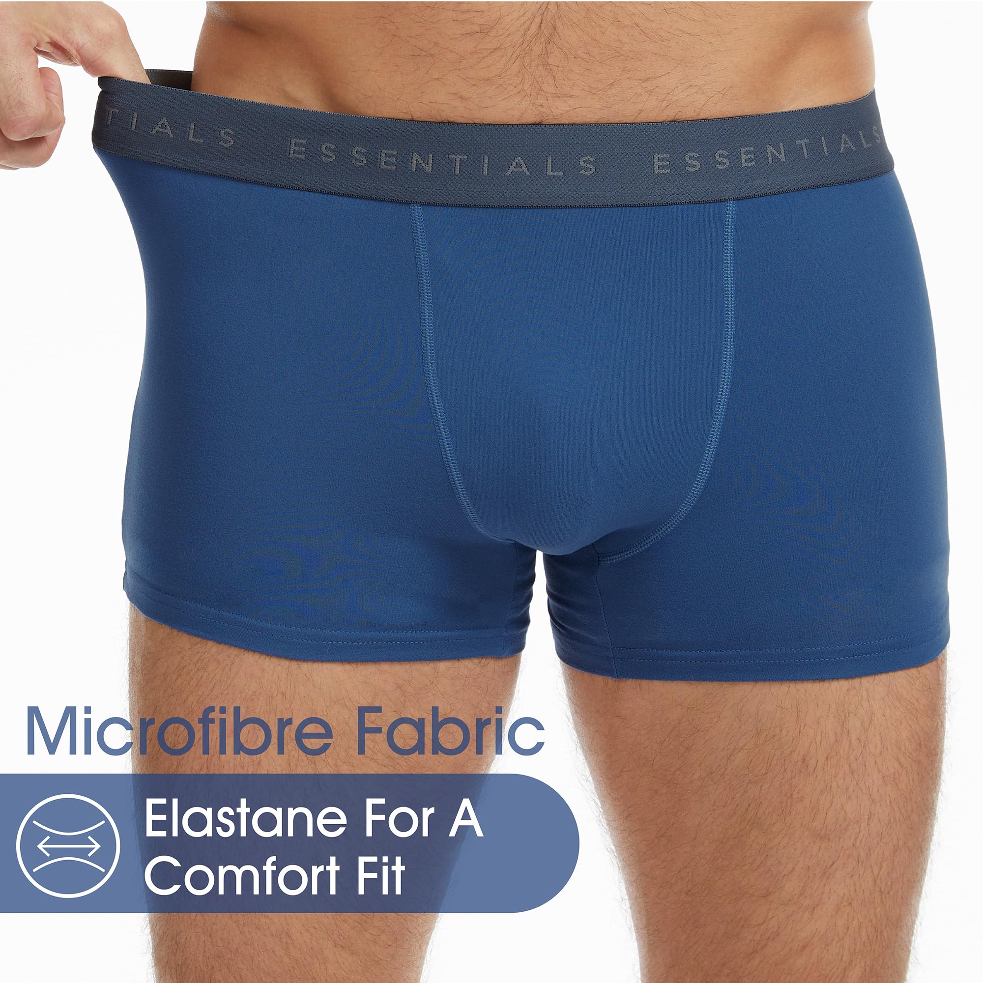 The Essentials Wardrobe Boxer da uomo in microfibra elasticizzata, con comoda fascia elastica in vita, traspirante, senza etichette, comfort a doppio strato, pannello frontale