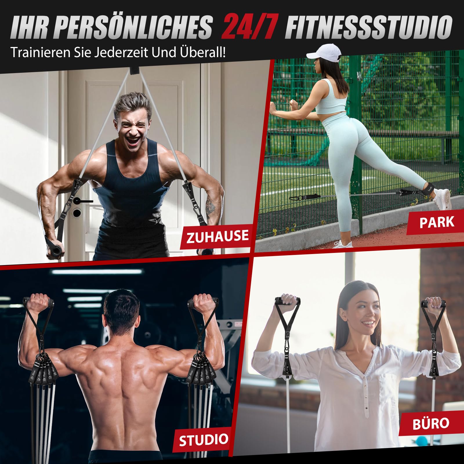 Elastici Fitness, Bande Elastiche Fitness con Maniglie e 5 Livelli di Bande di Resistenza da Lattice Naturale per Allenamento Palestra Pilates Yoga Riabilitazione, Kit Allenamento Casa per