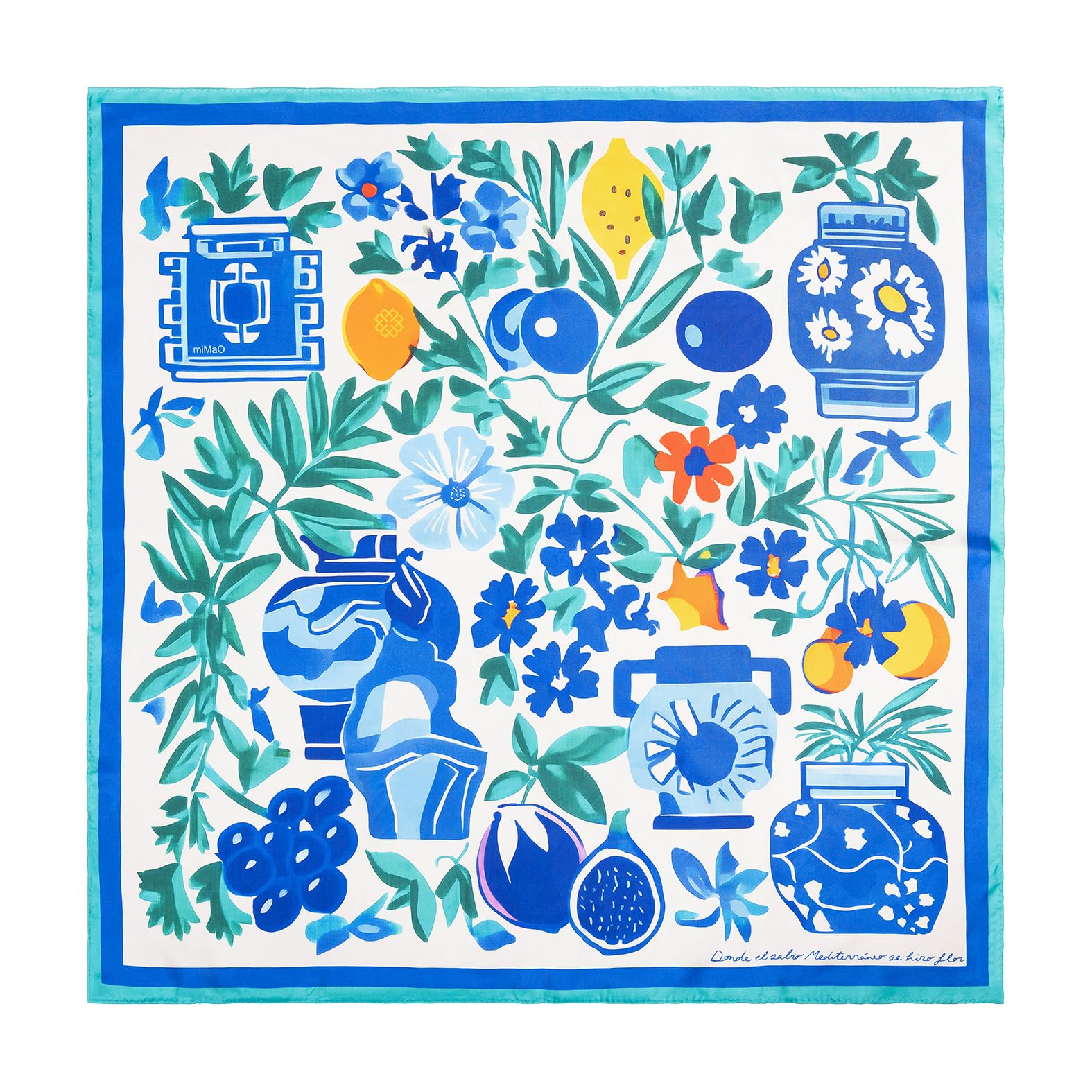 miMaO. Pañuelo de seda natural con dibujo de bodegón