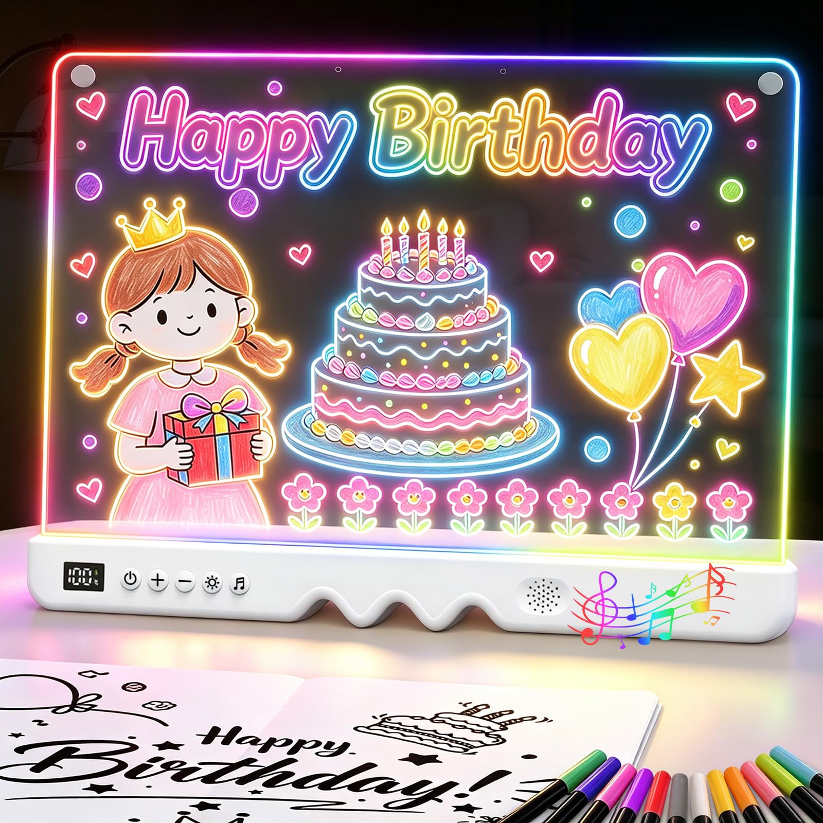 16" LED Drawing Board with Music 10 Light Effects Glow Doodle Gift for Kids