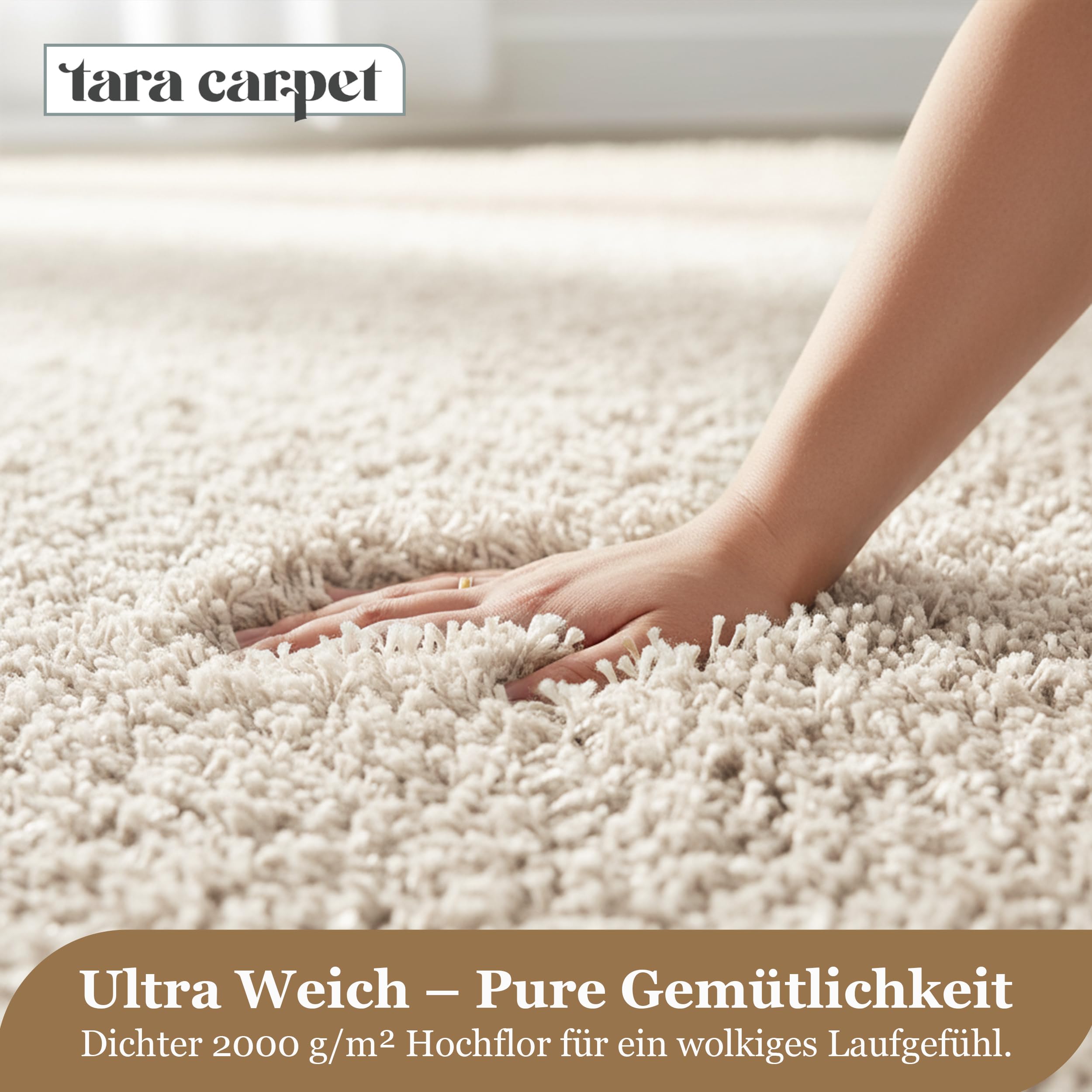 Taracarpet Shaggy Teppich Wohnzimmer Venezia Hochflor Langflor Teppiche modern Creme 160x230 cm