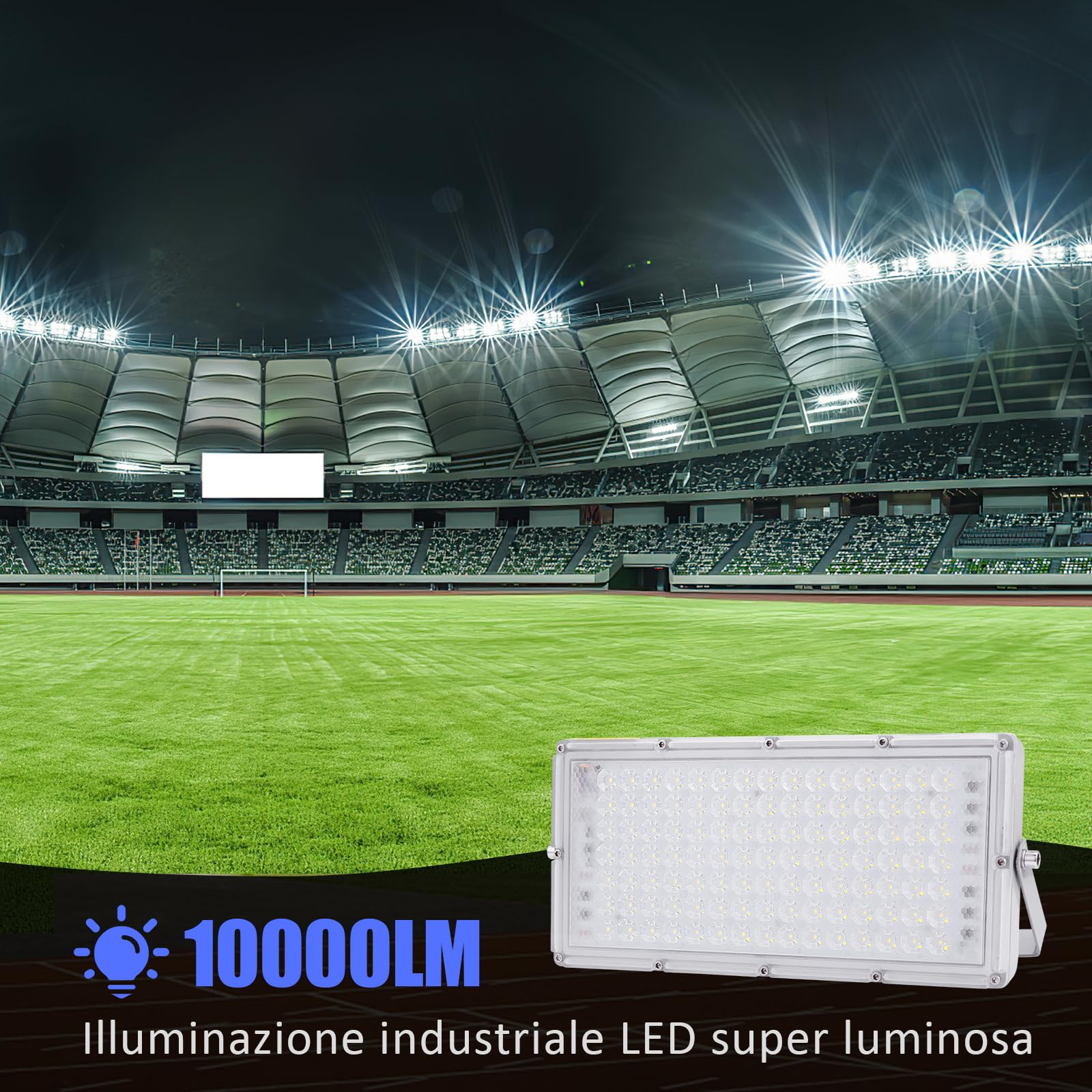 Proiettore LED 10000LM Faretto LED Esterno 100W Super Luminoso - 10000LM Per Giardino, Garage E Cortile | Impermeabile IP67 YIQIBRO Faro 100W 10000LM - Foto 9