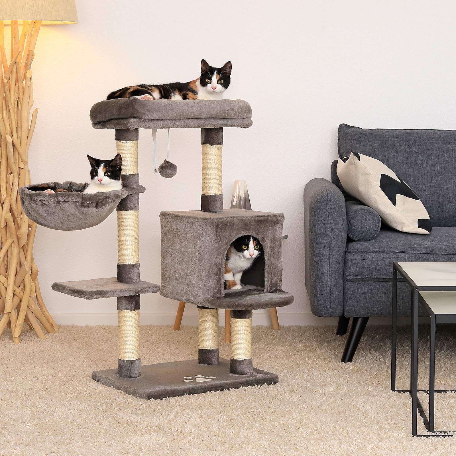 lionto Tiragraffi per Gatto Albero Tiragraffi Gatto Gioco Giocattolo Gatti Altezza 93 cm, Grigio Scuro
