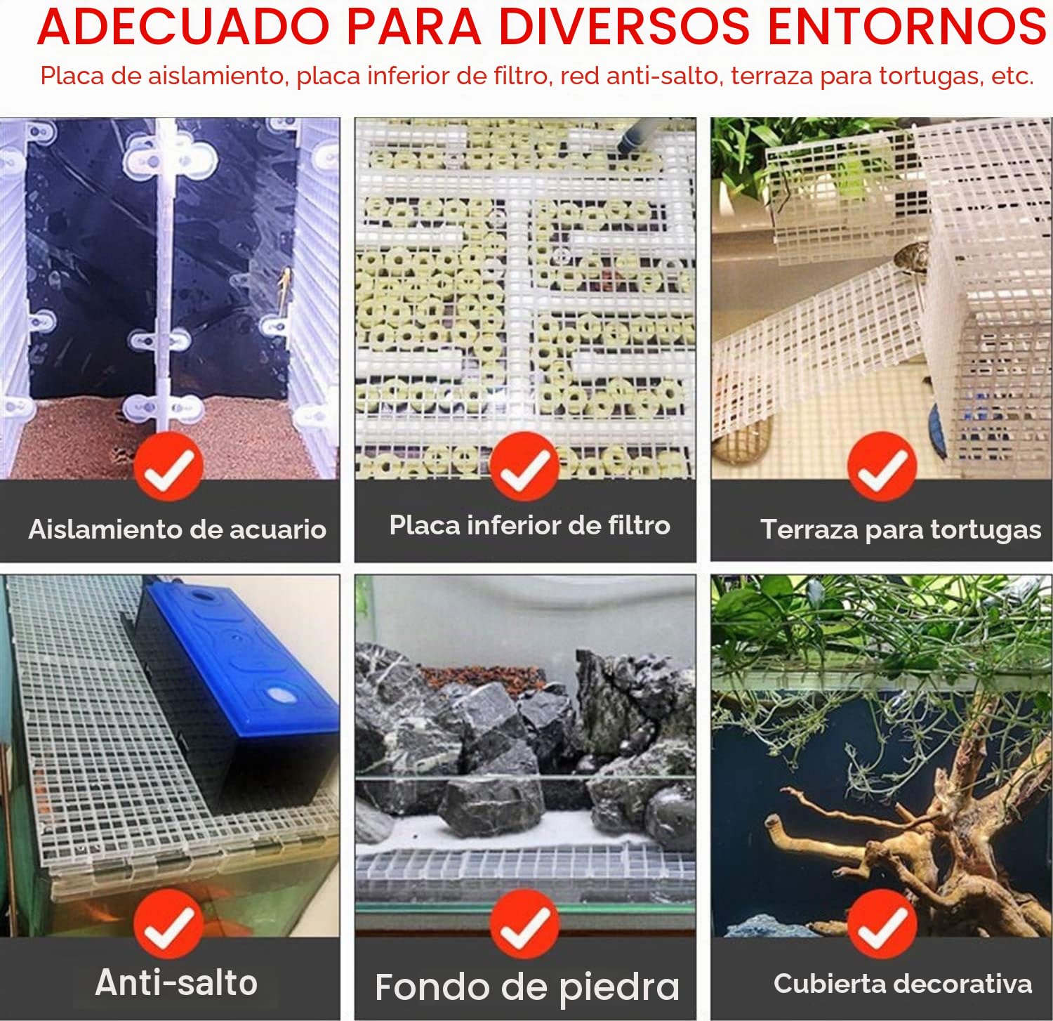 Separador de acuario de 8 piezas, color blanco, plástico, red y divisor, con 16 ventosas
