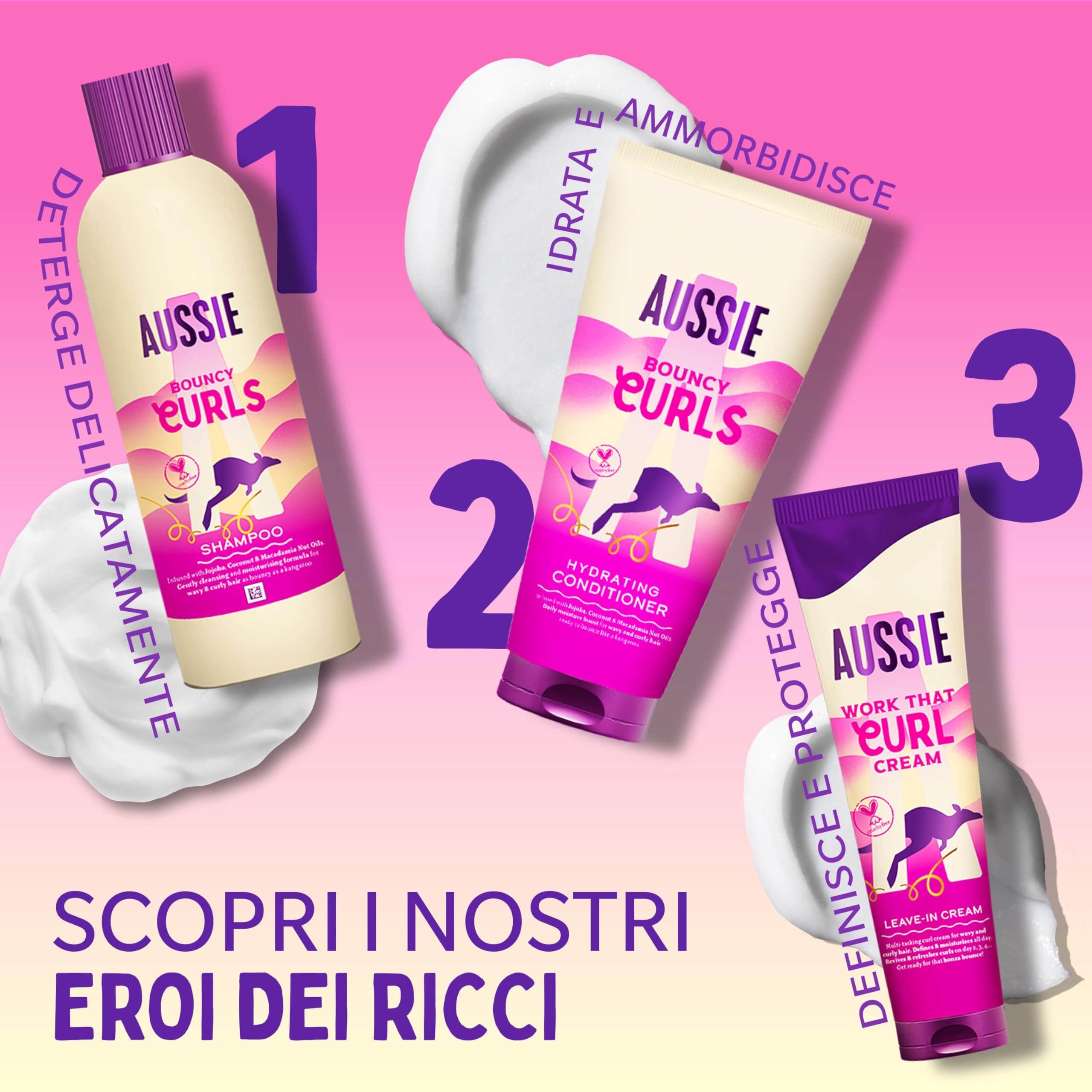 Aussie Bouncy Curls Shampoo Ricci 1000ml, Deterge Delicatamente e Idrata Capelli Mossi e Ricci, Senza Siliconi, Vegano e Cruelty-Free