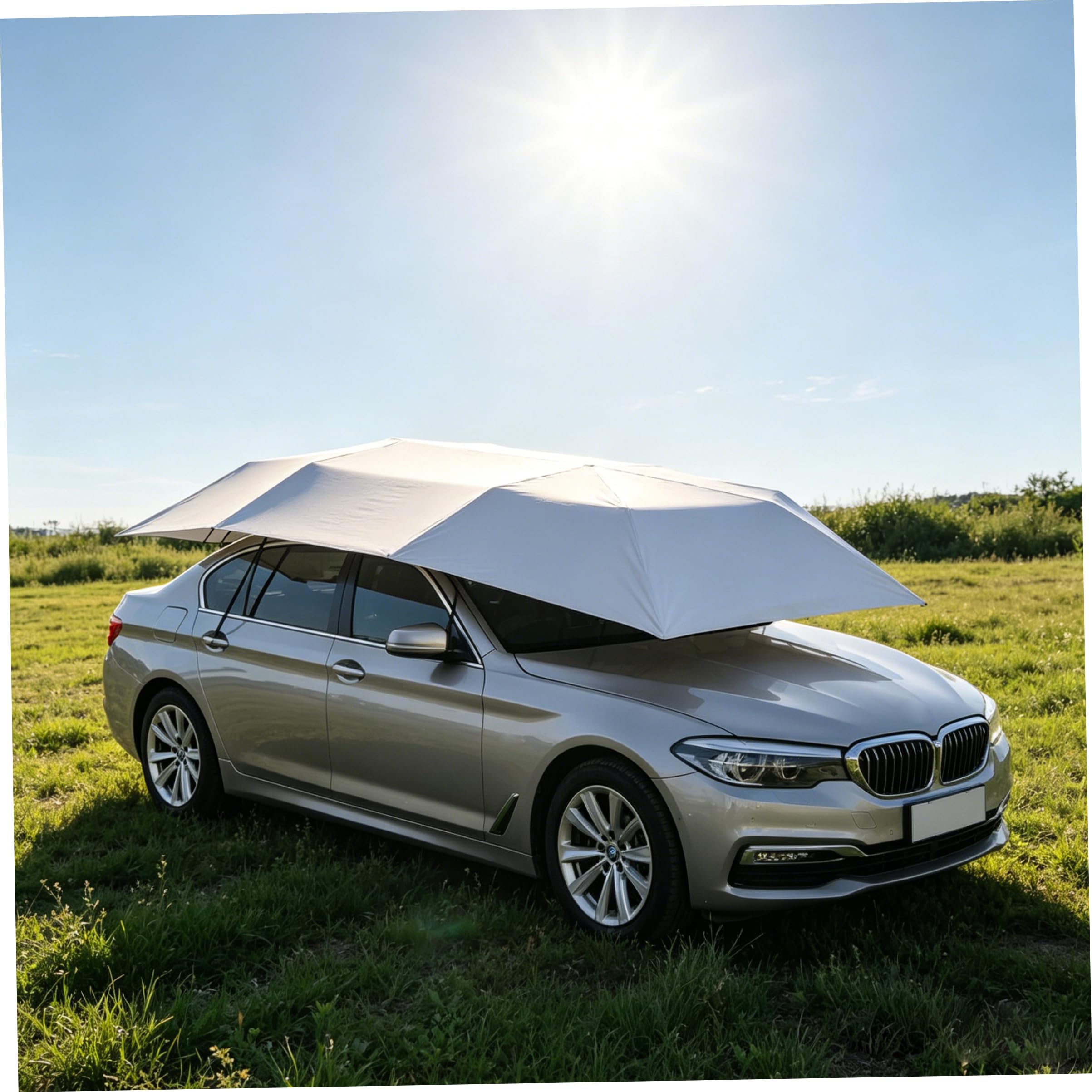 Ombrello per auto|Ombrello per auto, tettuccio parasole portatile sostituibile, copertura impermeabile per sole e pioggia, argento, 157x83 pollici