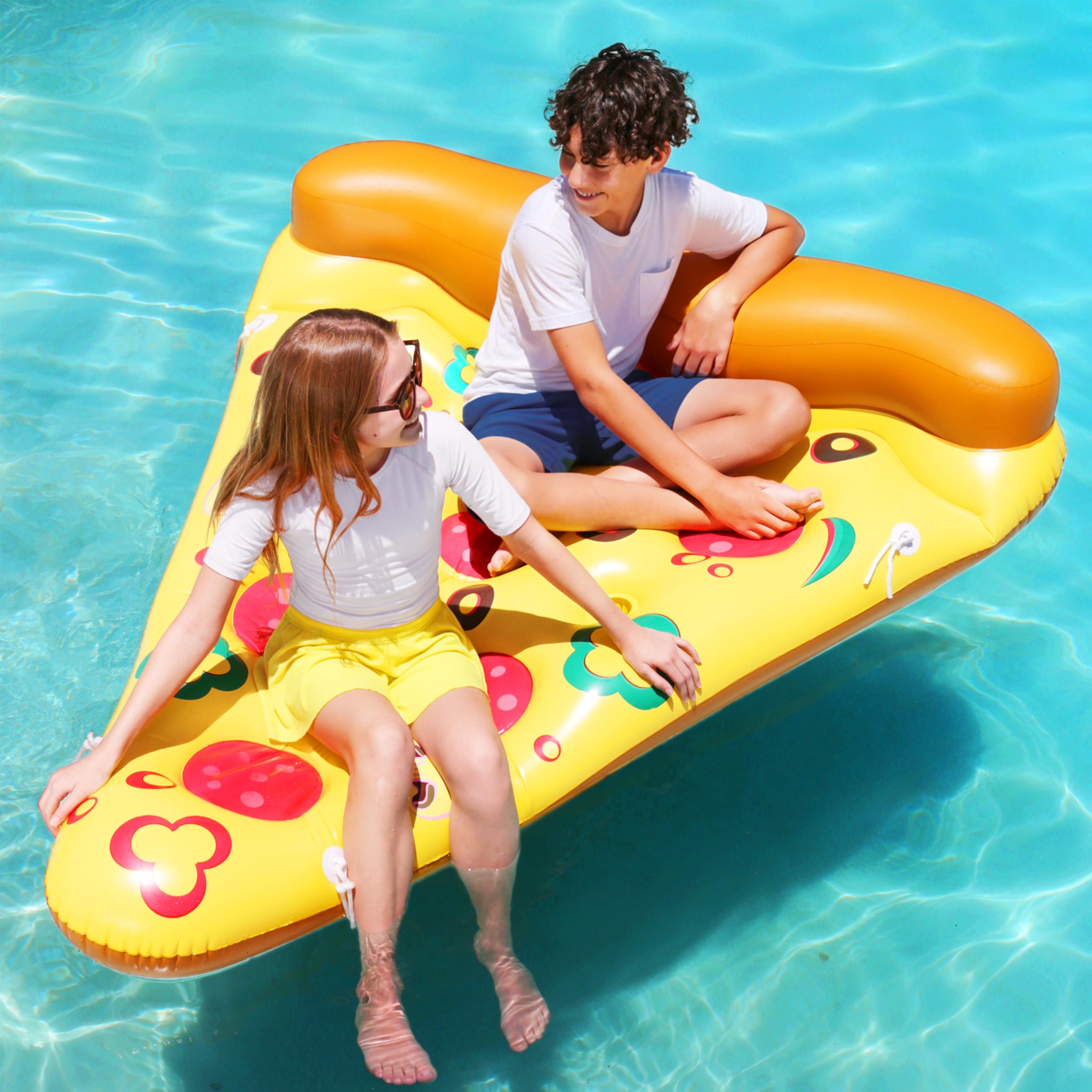 JOYIN Riesige aufblasbare Pizza Slice Pool Floß, 1,8 * 1,5 m Aufblasbare Pool Floß, Sommer-Pool Floß (1 Pack), Schwimmpool-Flöße Wasser Floß Lounger mit Becherhaltern, Swim Party Spielzeug