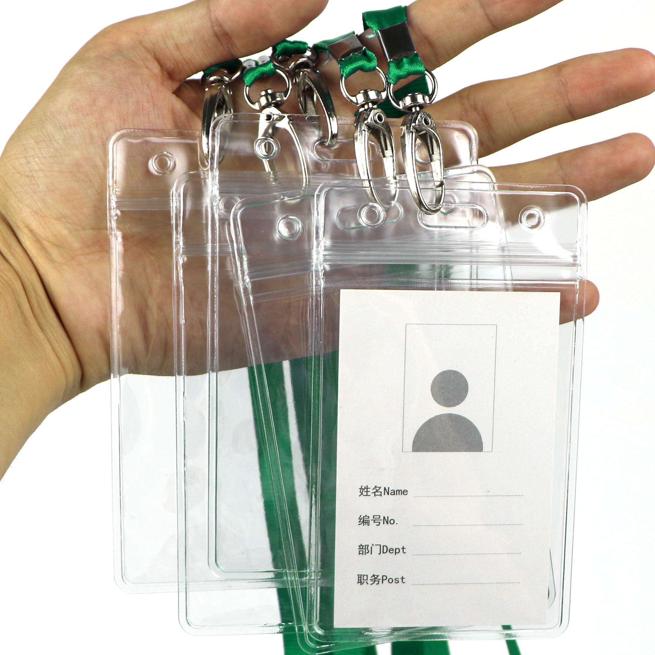 Cordino con porta documenti d'identità, 50 pezzi, impermeabile, porta badge, carta d'identità e 50 cordini a collo piatto, gancio girevole (verde, verticale)