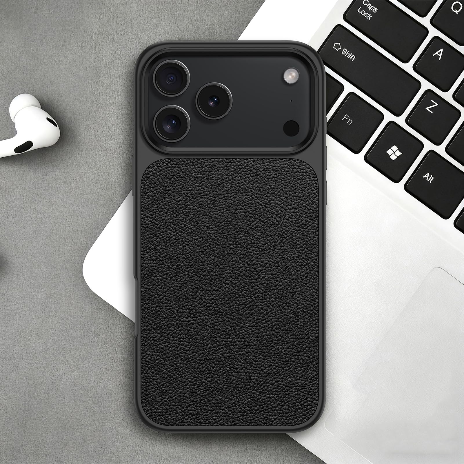 Edle Hülle für iPhone 17 Pro Max/17 Pro/Air/17, Luxus Echtes Leder Schutzhülle rutschfest Litschi Textur Stoßfest Handyhüllen,Schwarz,Air