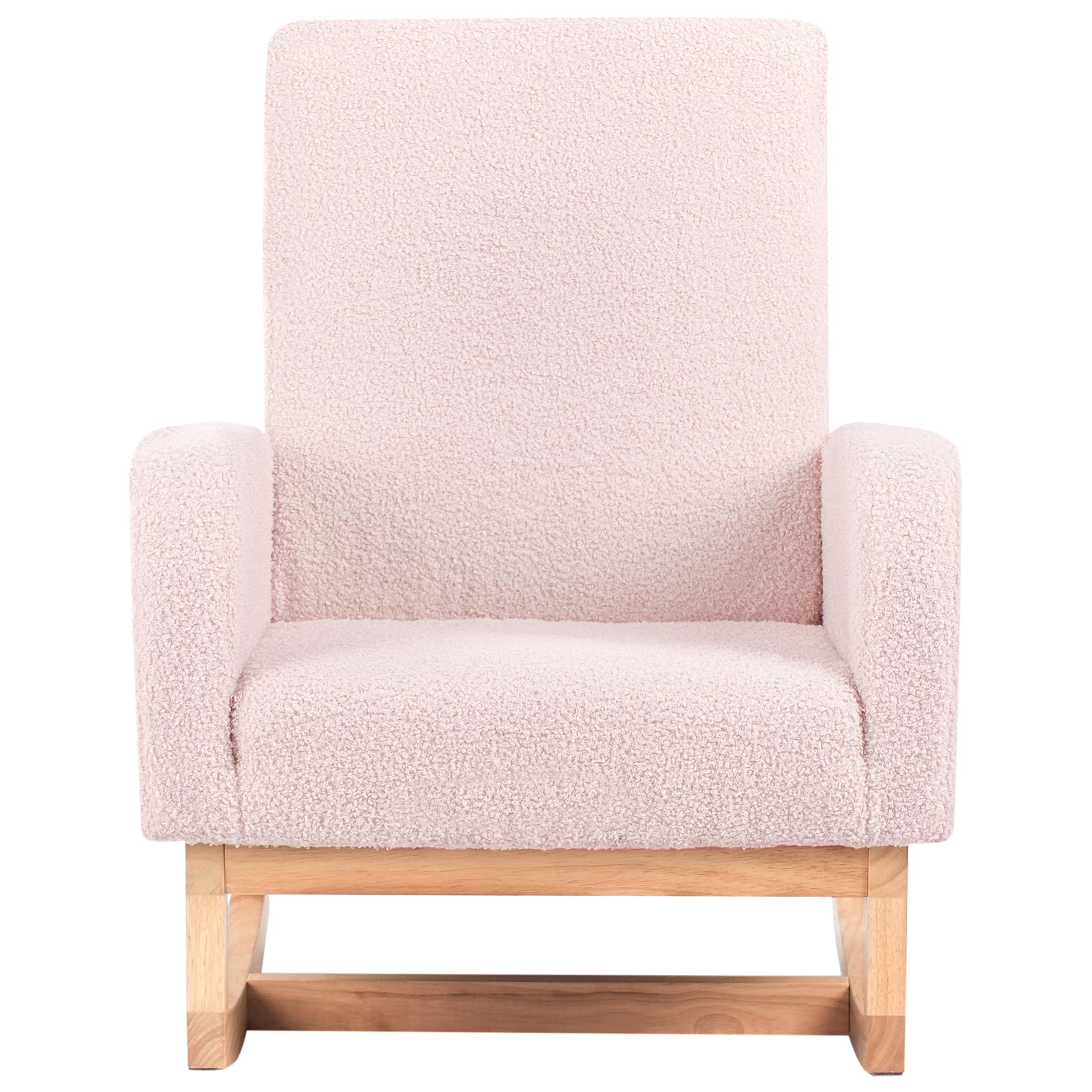 Fauteuil à Bascule pour Enfants en Bouclé Pieds en Bois Rose Pastel Norby