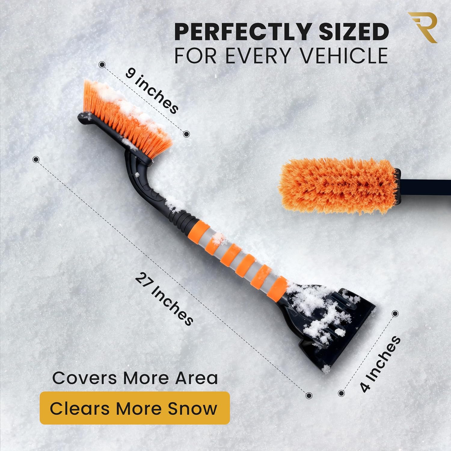 RevLux 27” Snow Brush and Ice Scraper for Car Windshield – Heavy Duty Snow Remover for Cars, SUVs & Trucks | Soft Non-Scratch Bristles | Detachable ABS Ice Scraper | Winter Windshield Cleaning Tool