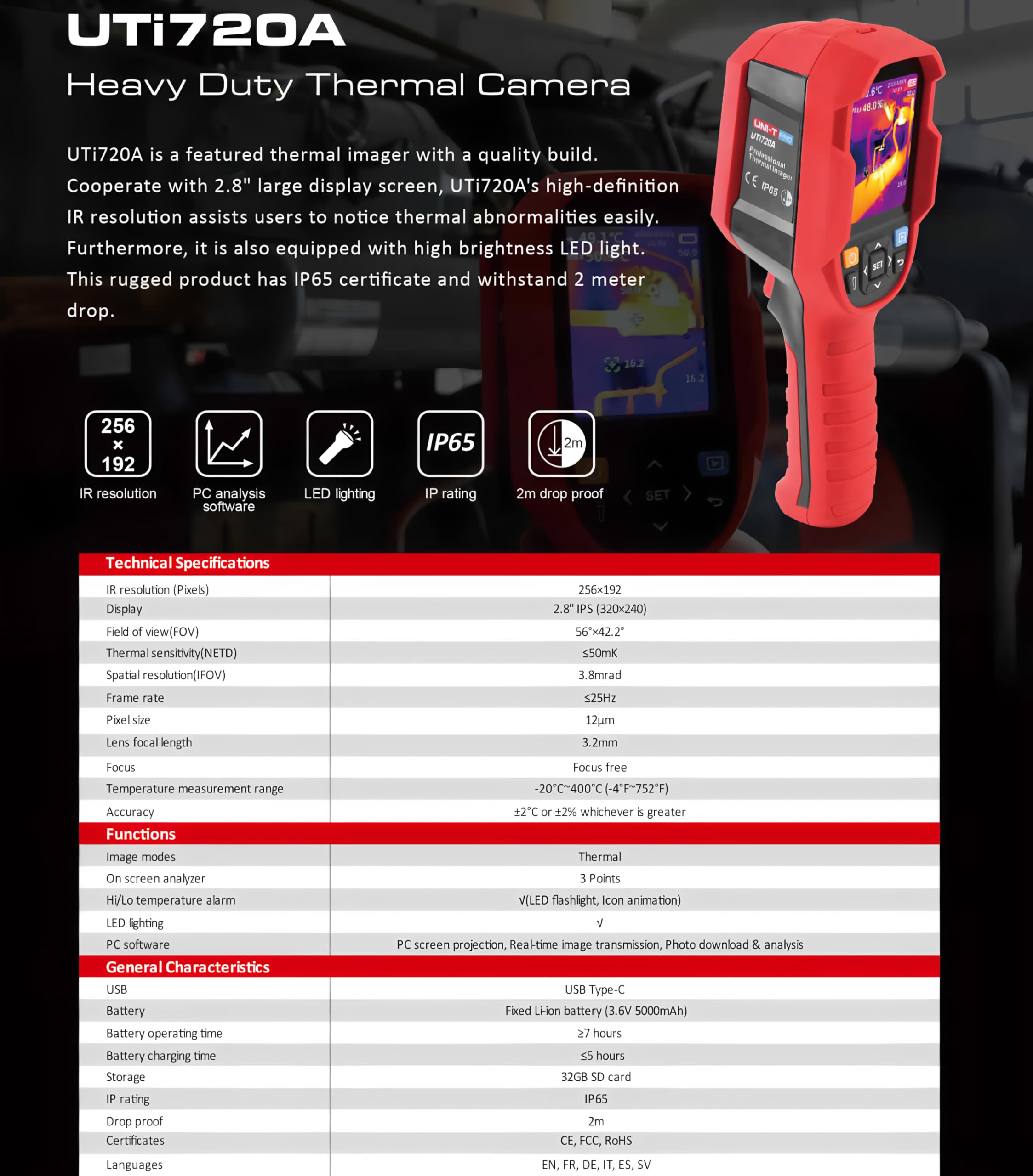 UNI-T Thermal Imager UTi720A 256x192 Pixels Thermographic Camera Infrared Thermal Camera For Repairs Floor Heating Pipe Testing
