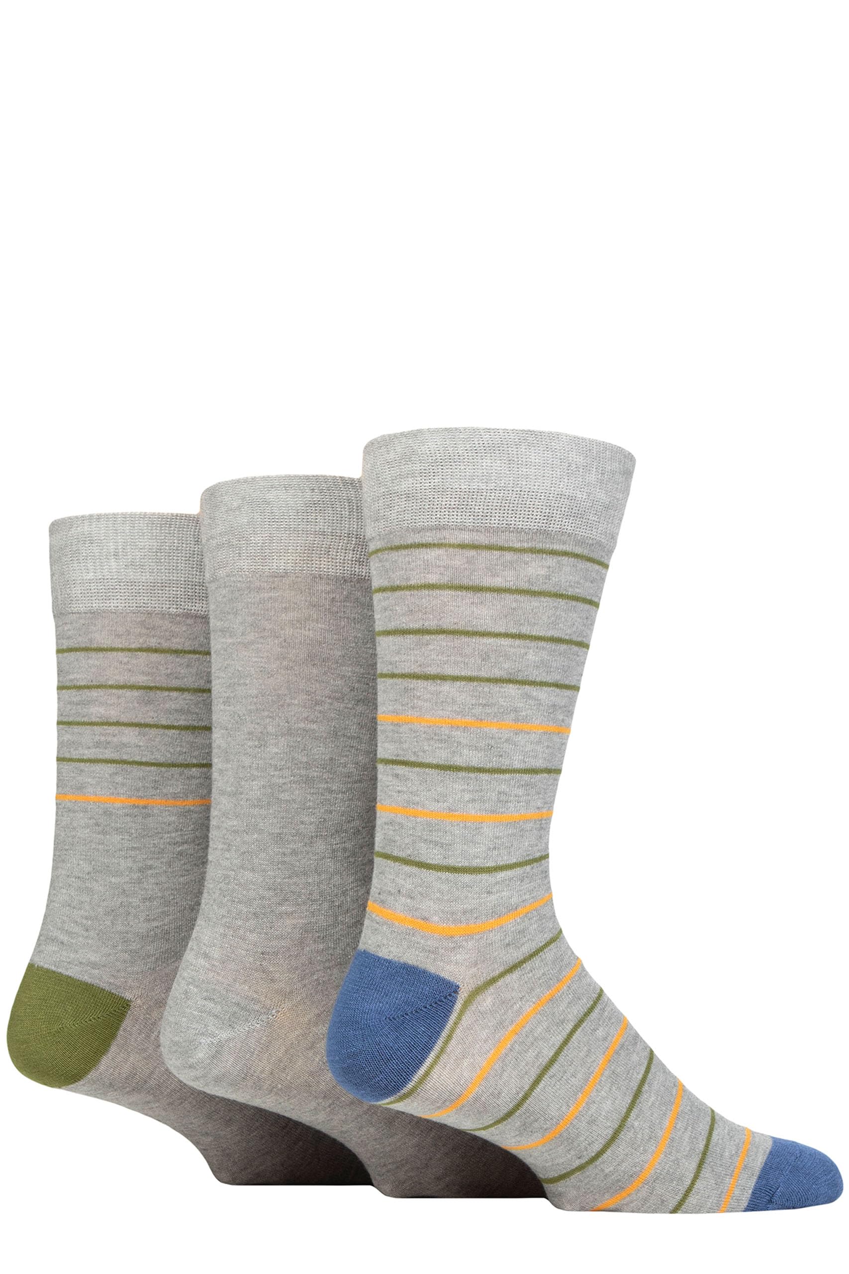 Glenmuir Mens Patterned Bamboo Socks Pack of 3 (7-11, Small Stripes Light Grey)
