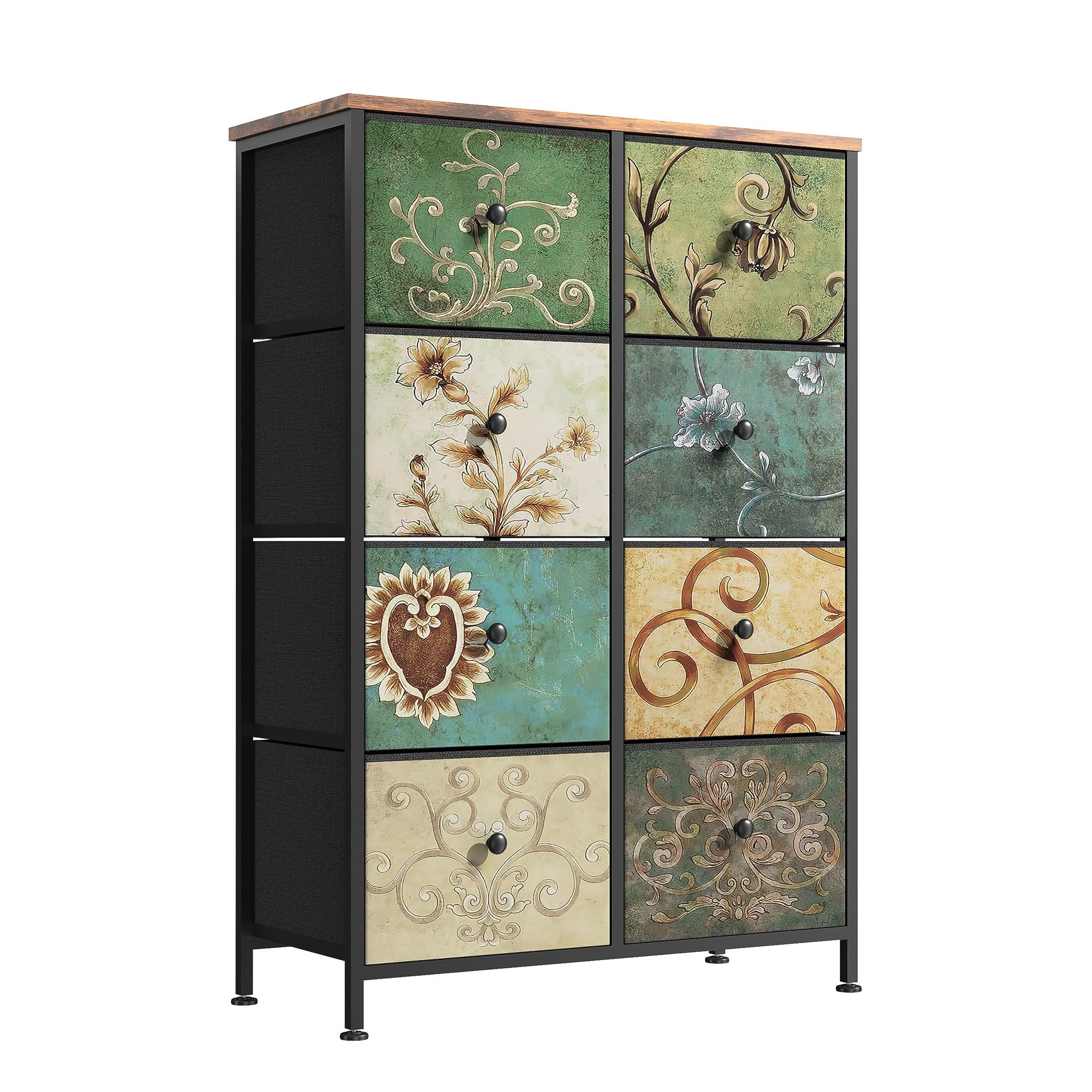 Commode à 8 Tiroirs en Tissu,Commode Chambre Adulte Armoire Tiroirs avec Plateau Bois et Cadre Métal,Meuble de Rangement pour Chambre d’Enfant, Salon et Couloir