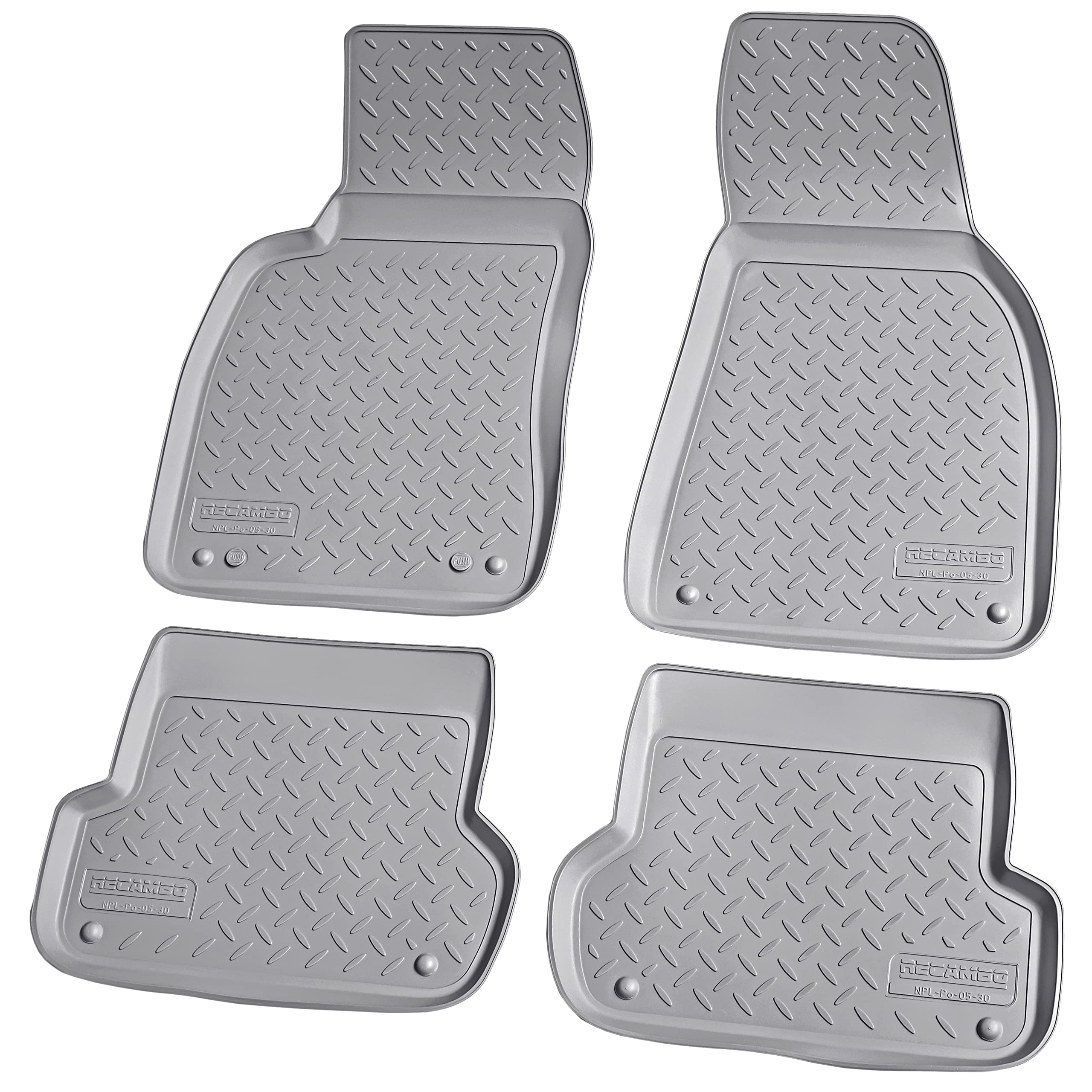 Floor mats for Audi A4 B6 and B7 from 2001 to 2008, precisely fitting, non-slip, heel protectors made of reinforced rubber, fixing buttons