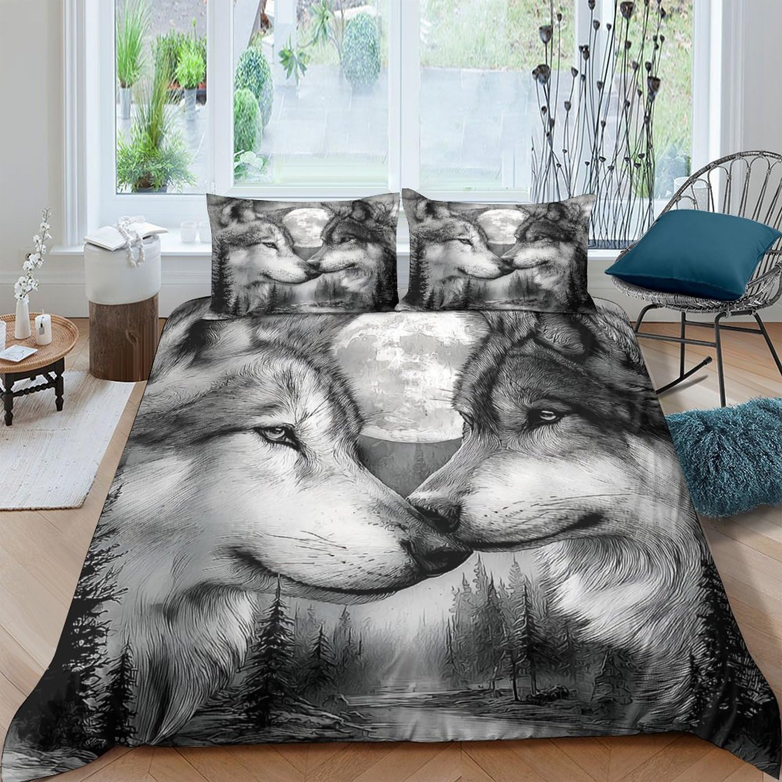 Ctjqhvkz Style-8 3D Printed Wolf Forest Fitted Sheet Microfiber Soft Grey Animal Lovers Bed Cover For Bedroom Dorm Mattress Protection Decor Single（135X200cm）