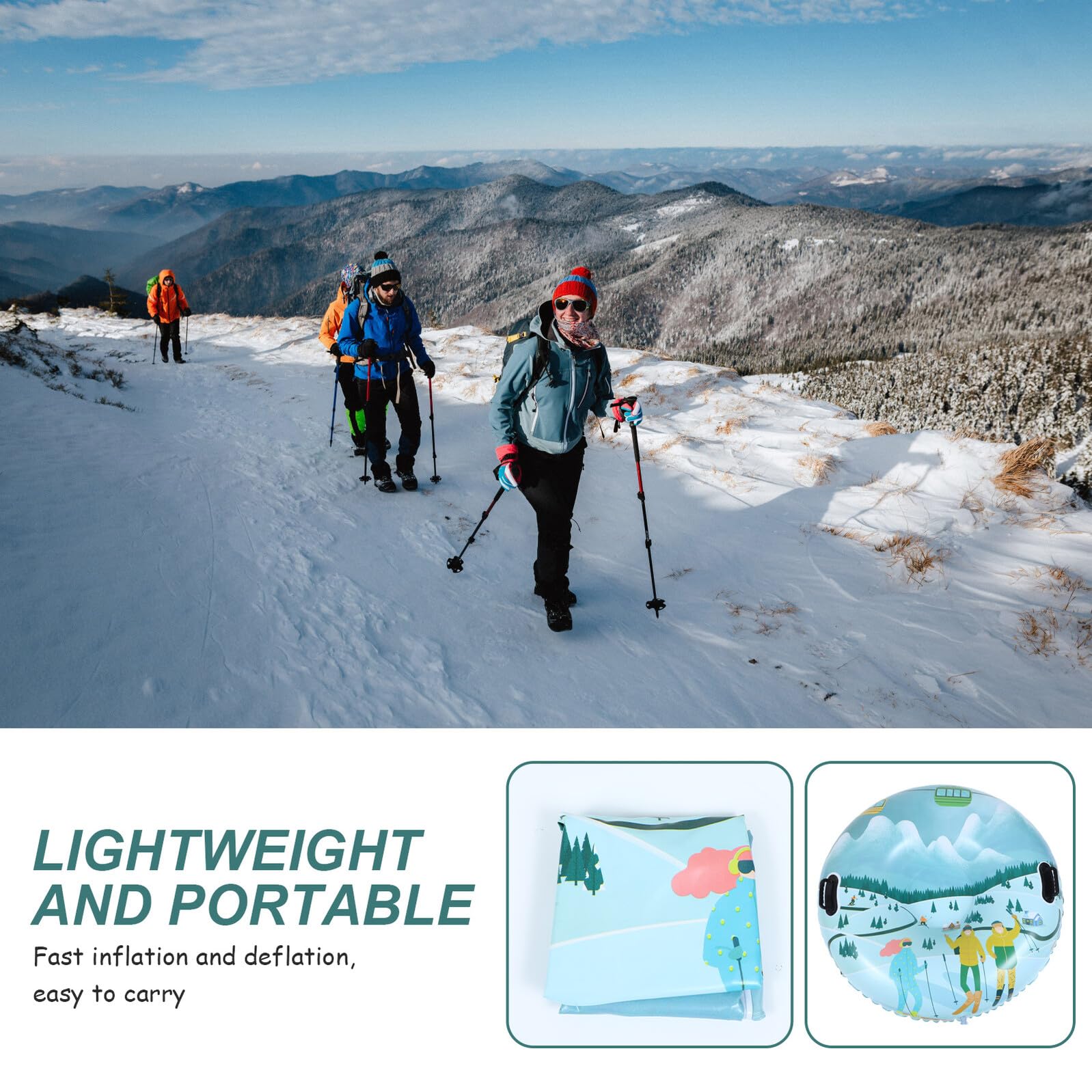 Slitta da Neve Gonfiabile in Pvc Ispessito 45 Fili, Snow Tube Resistente All'usura Doppie Maniglie, Tubo da Sci per Sport Invernali All'aperto, Divertimento Famigliare sulla Neve