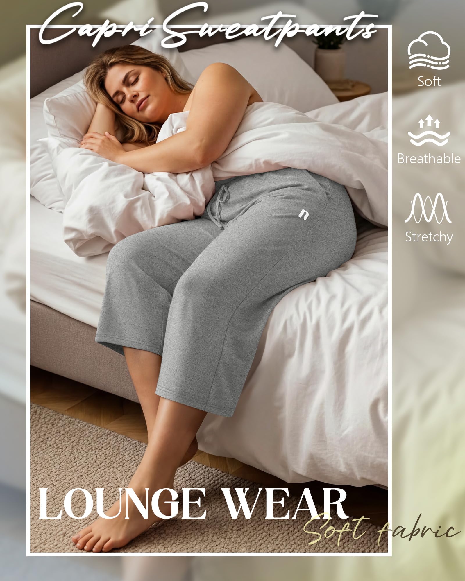 Neer Paquete de 3 Pantalones Capri de Talla Grande para Mujer, de Pierna Ancha y Corte Holgado, Estilo Casual, con Bolsillos