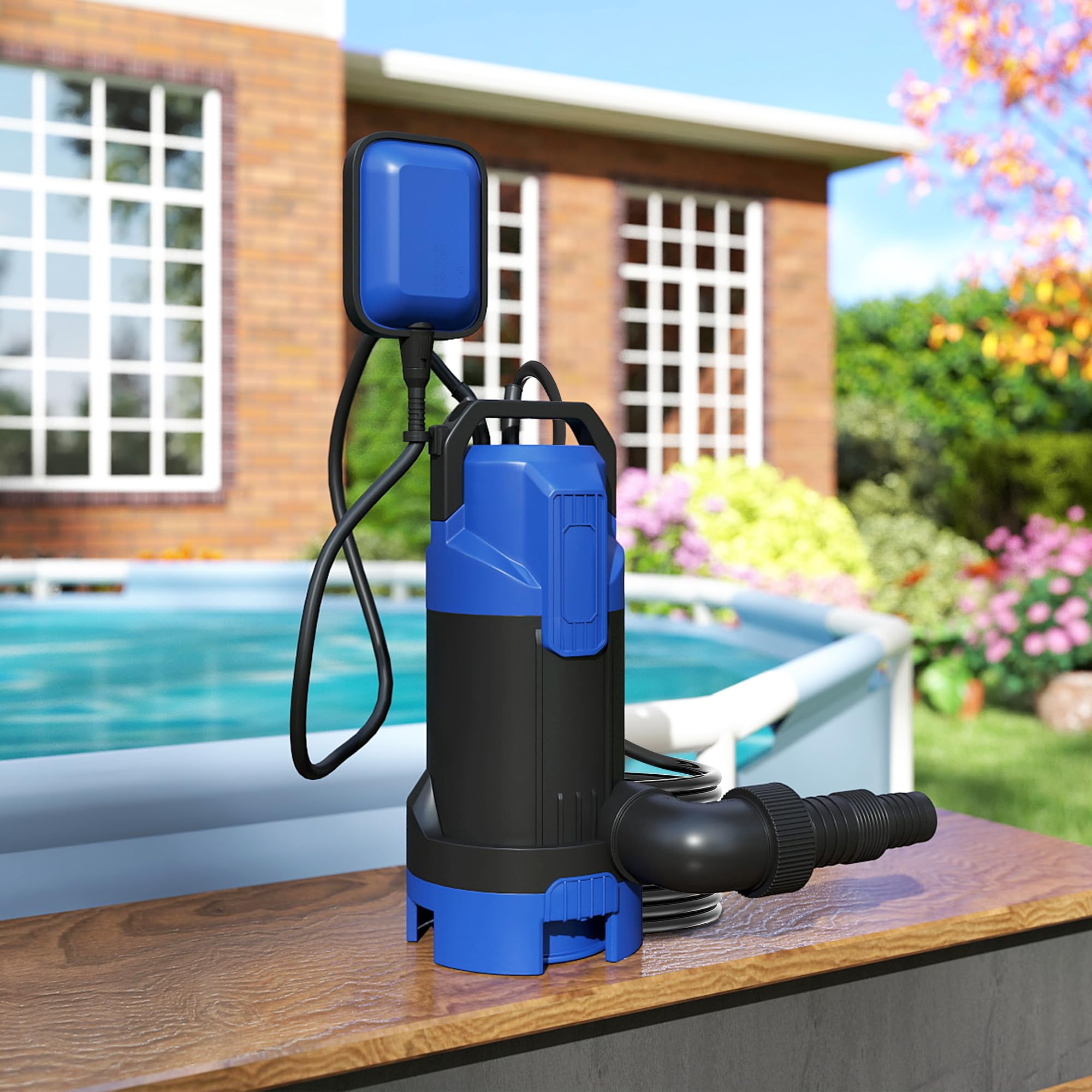 Outsunny Pompe d'évacuation eaux chargées/propres 20000L/H 750W, profondeur max. 7m, Pompe de relevage eaux chargées avec interrupteur à flotteur, pour eaux sales avec particules jusqu'à 35 mm, noir