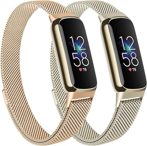 Miniatura 1 de Meliya Correa de metal compatible con bandas Fitbit Luxe para mujeres y hombres, paquete de 2 correas de malla de acero inoxidable ajustables para