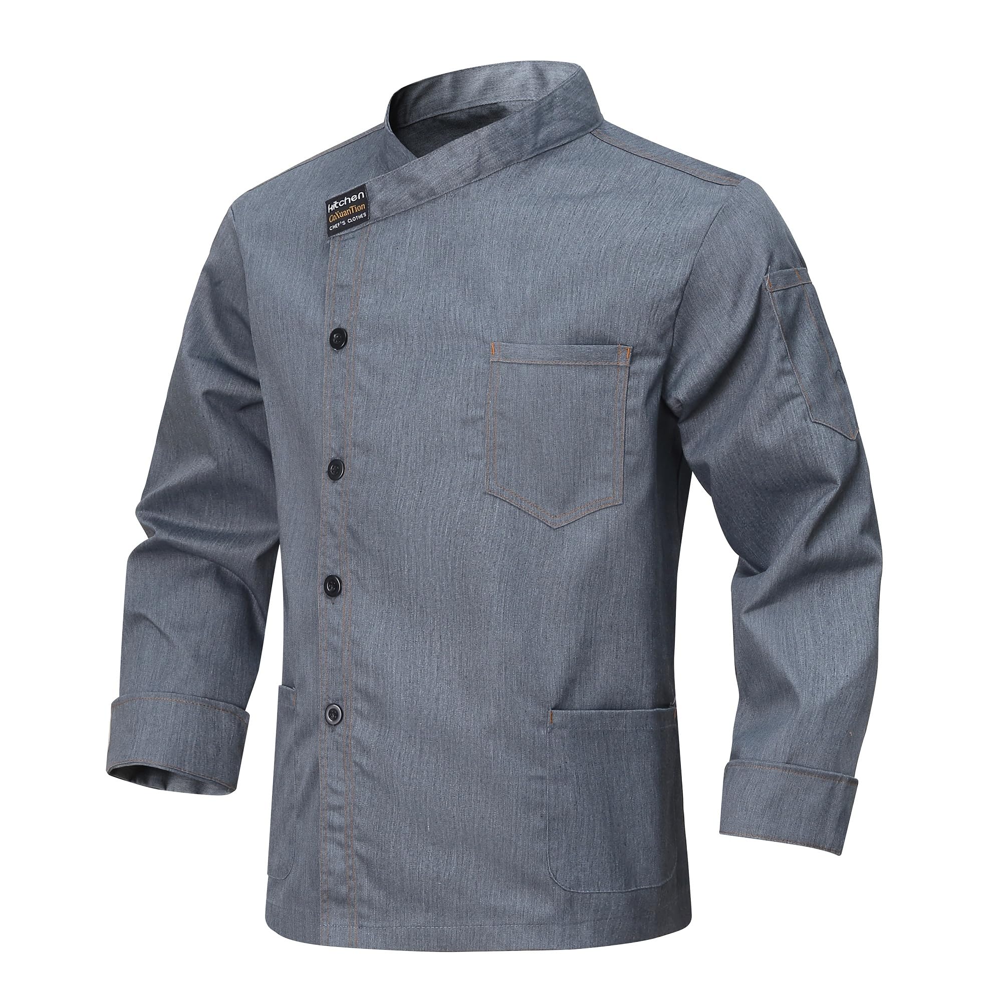 Homme Veste de Chef Cuisinier Professionnel Veste Unisexe Uniforme Vêtement Restaurant Manches Longues Veste de Cuisine Hôtel Restaurant Boulangers Cuisinier