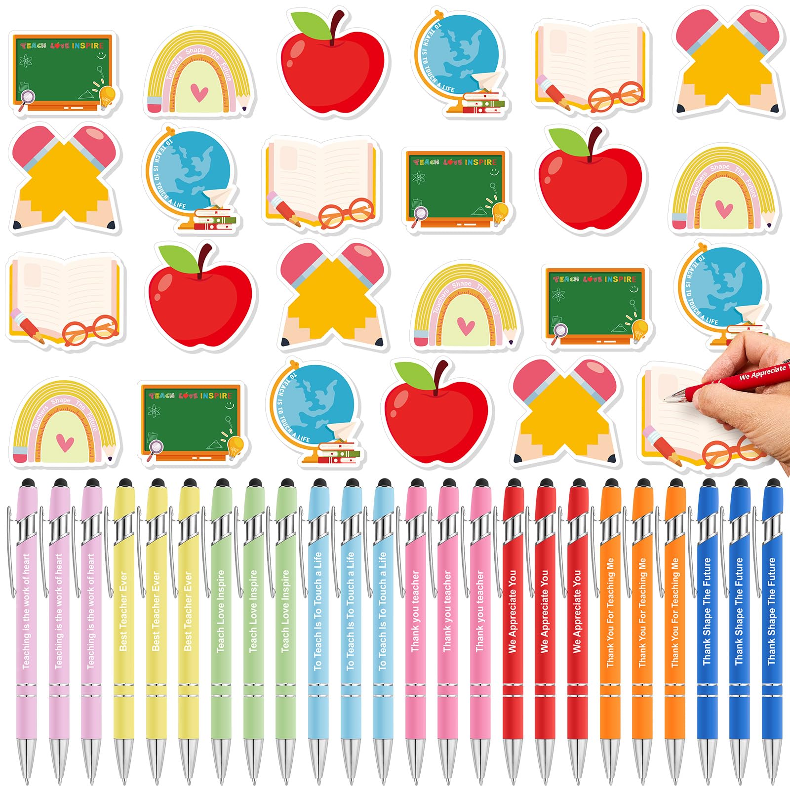 Sayglossy 48 Pcs Back to School Teacher Gifts Set Teacher Appreciation Sticky Notes with Pens Teach Love Inspire Writing Sayings Thank You Gifts for